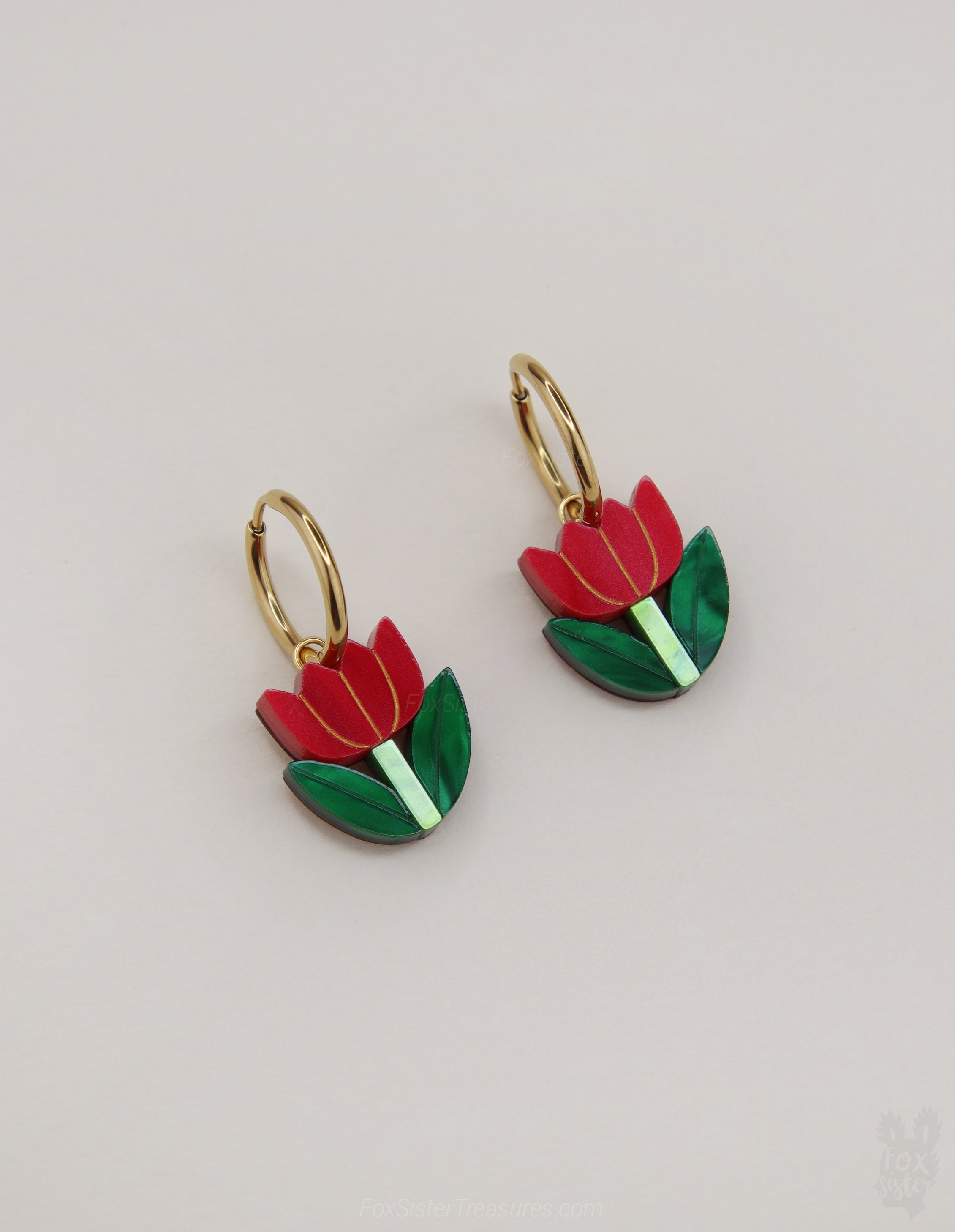 Mini Red Tulips - Hoop Earrings