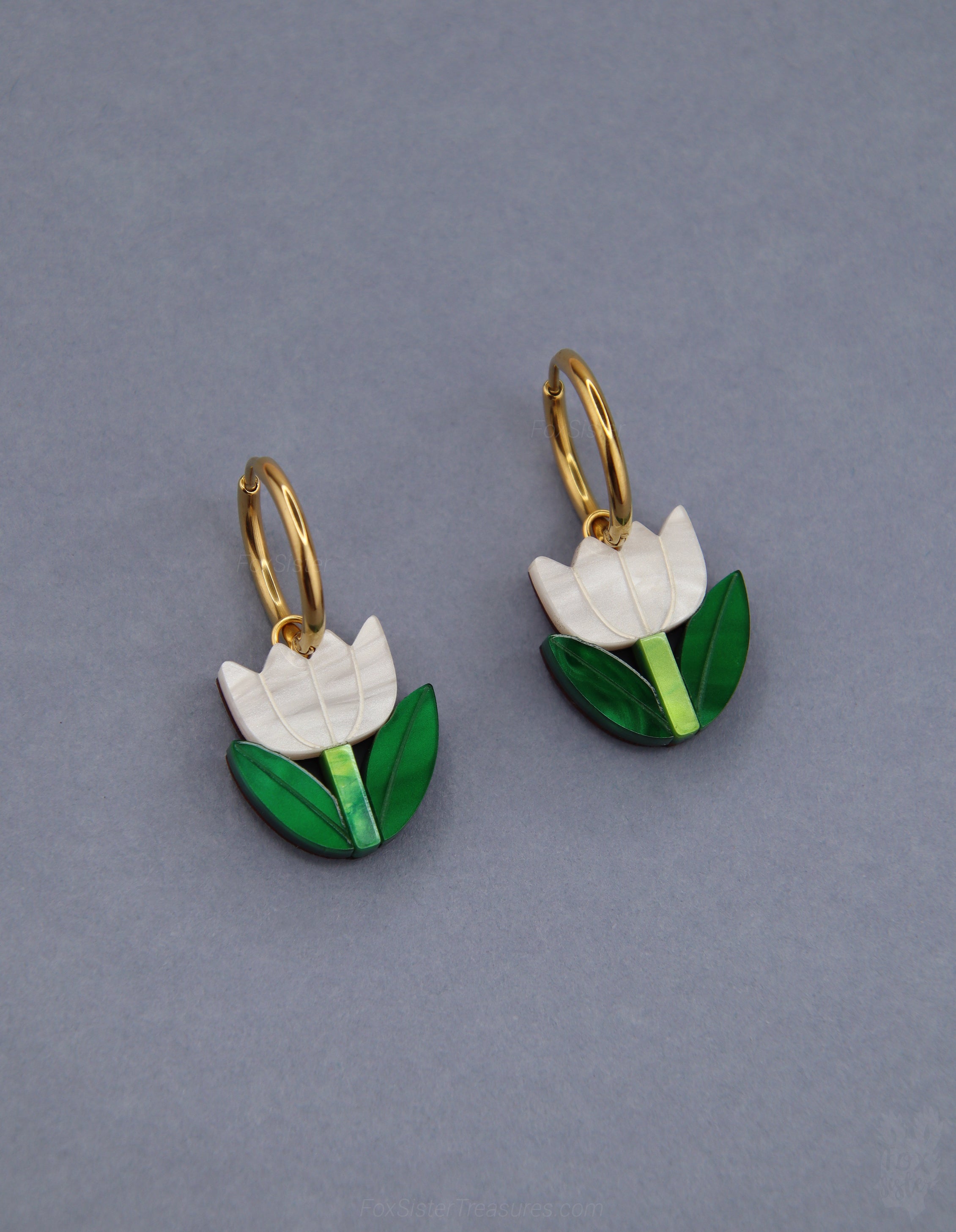 Mini Soft White Tulips - Hoop Earrings