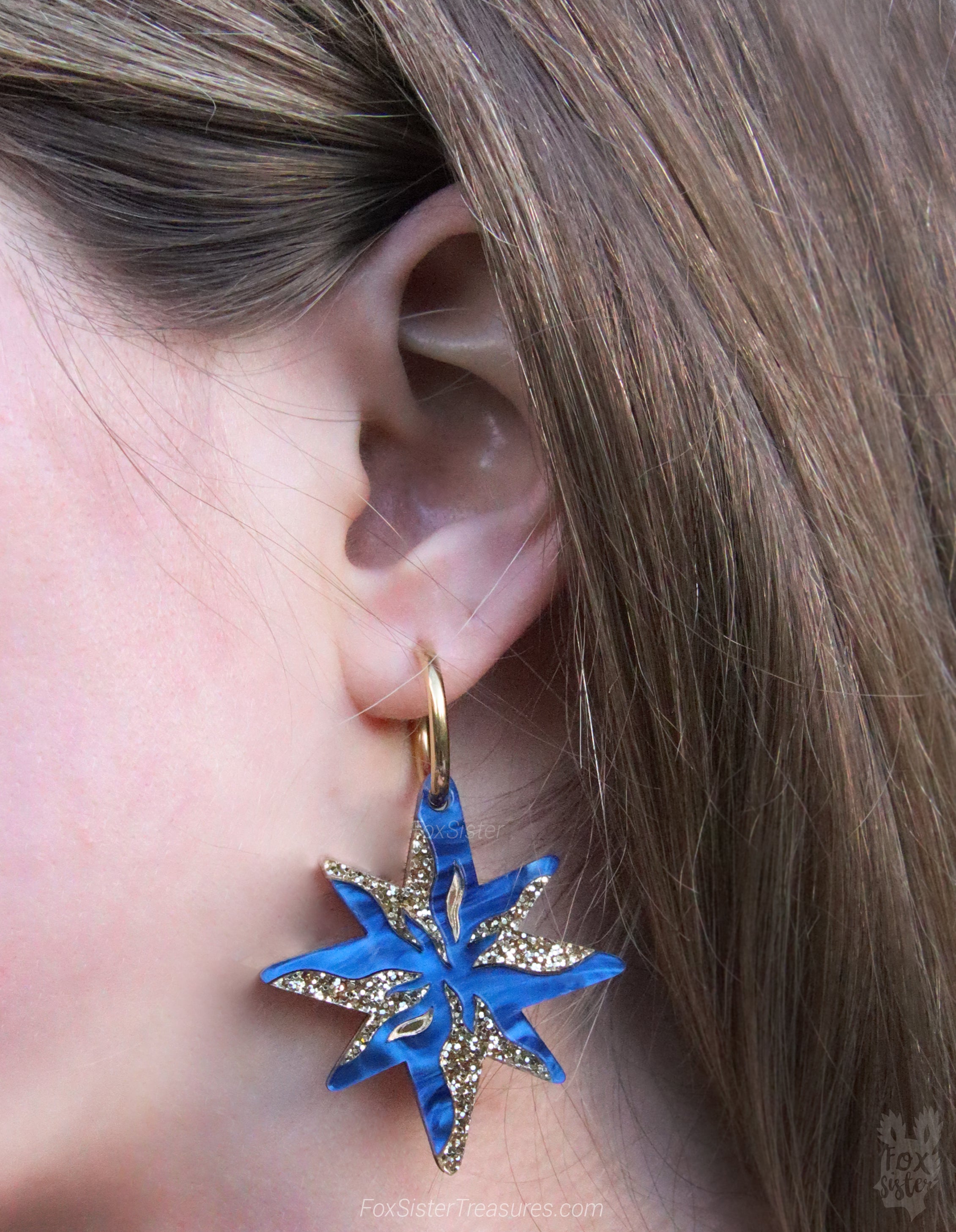 Stars in Dark Blue - Hoop Earrings