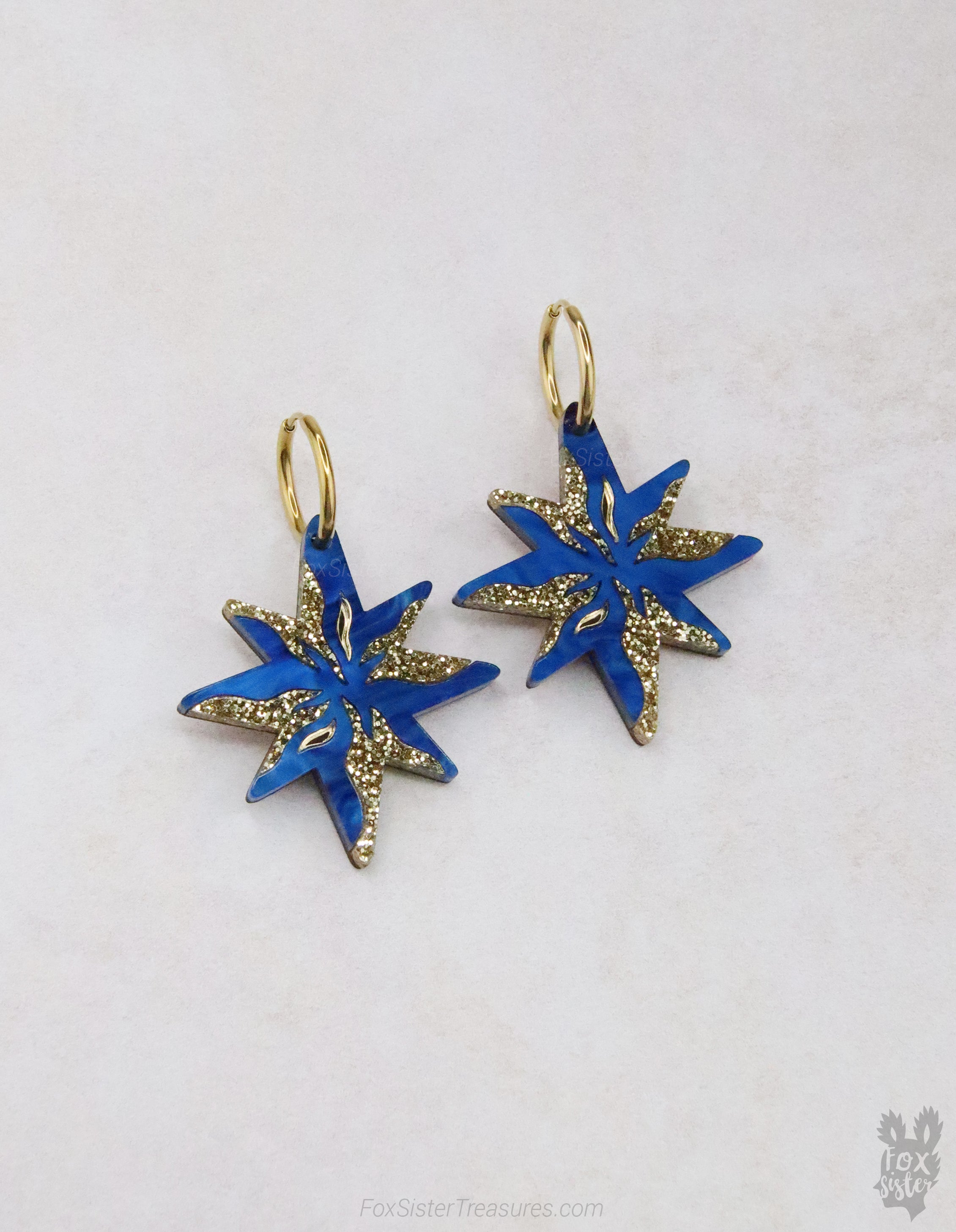 Stars in Dark Blue - Hoop Earrings