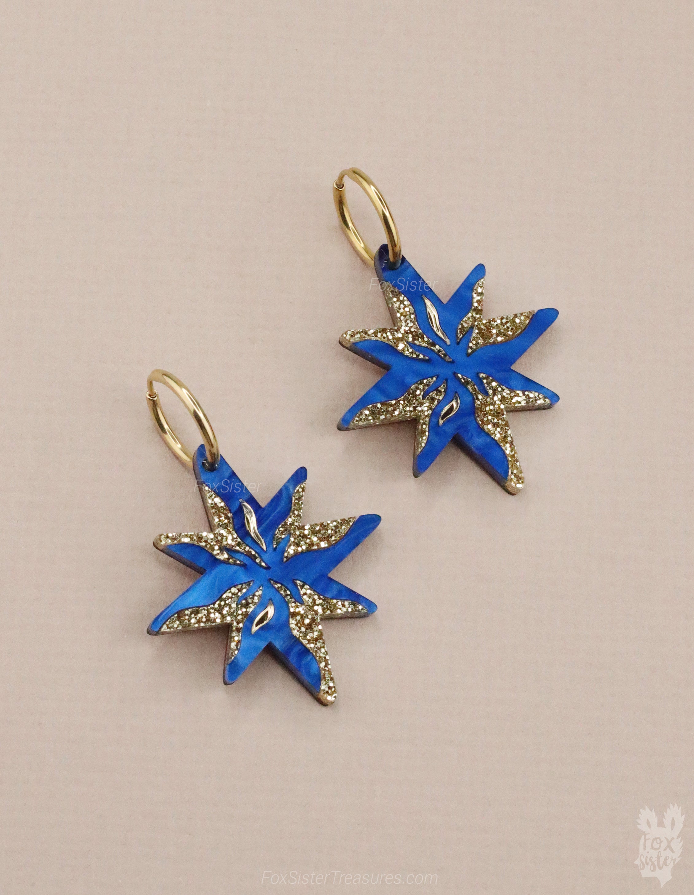 Stars in Dark Blue - Hoop Earrings