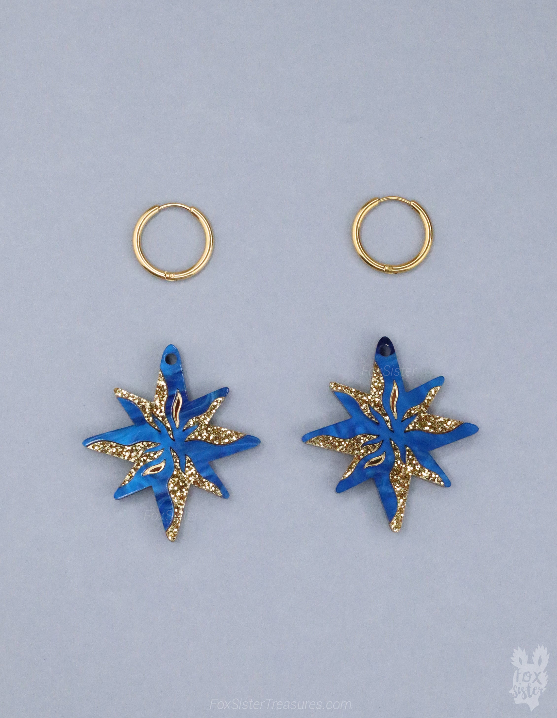 Stars in Dark Blue - Hoop Earrings