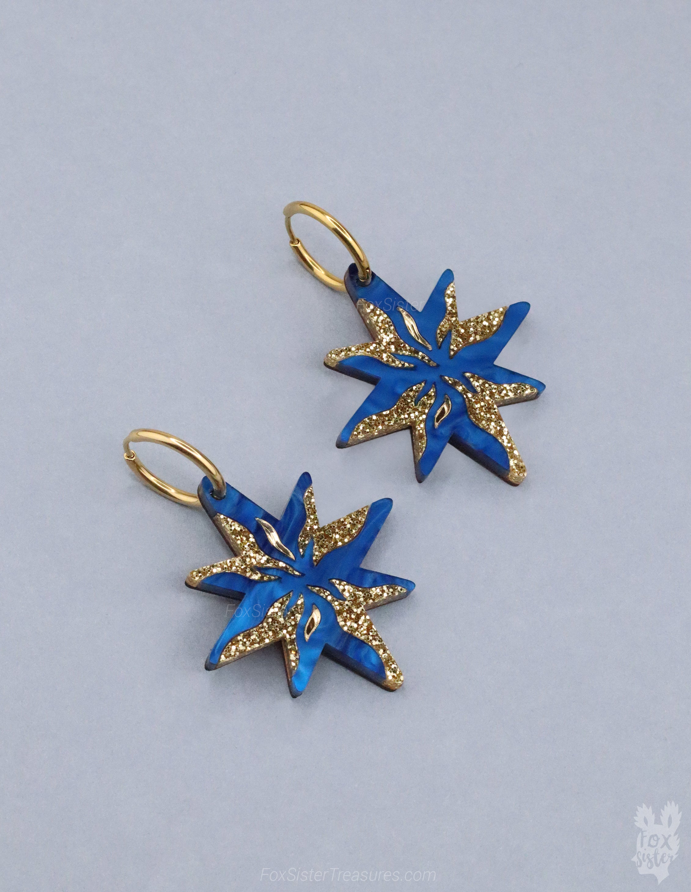 Stars in Dark Blue - Hoop Earrings