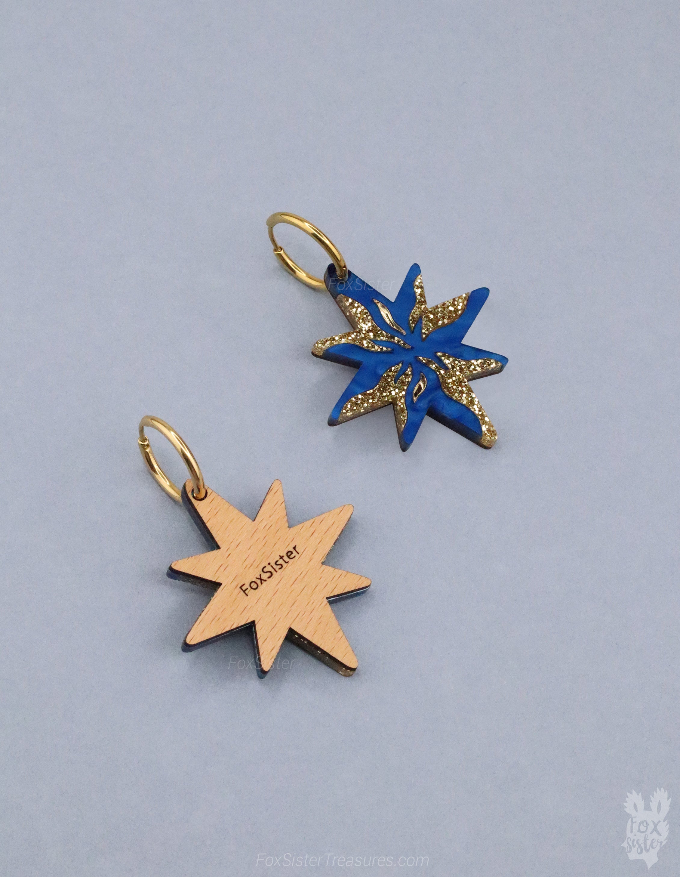 Stars in Dark Blue - Hoop Earrings