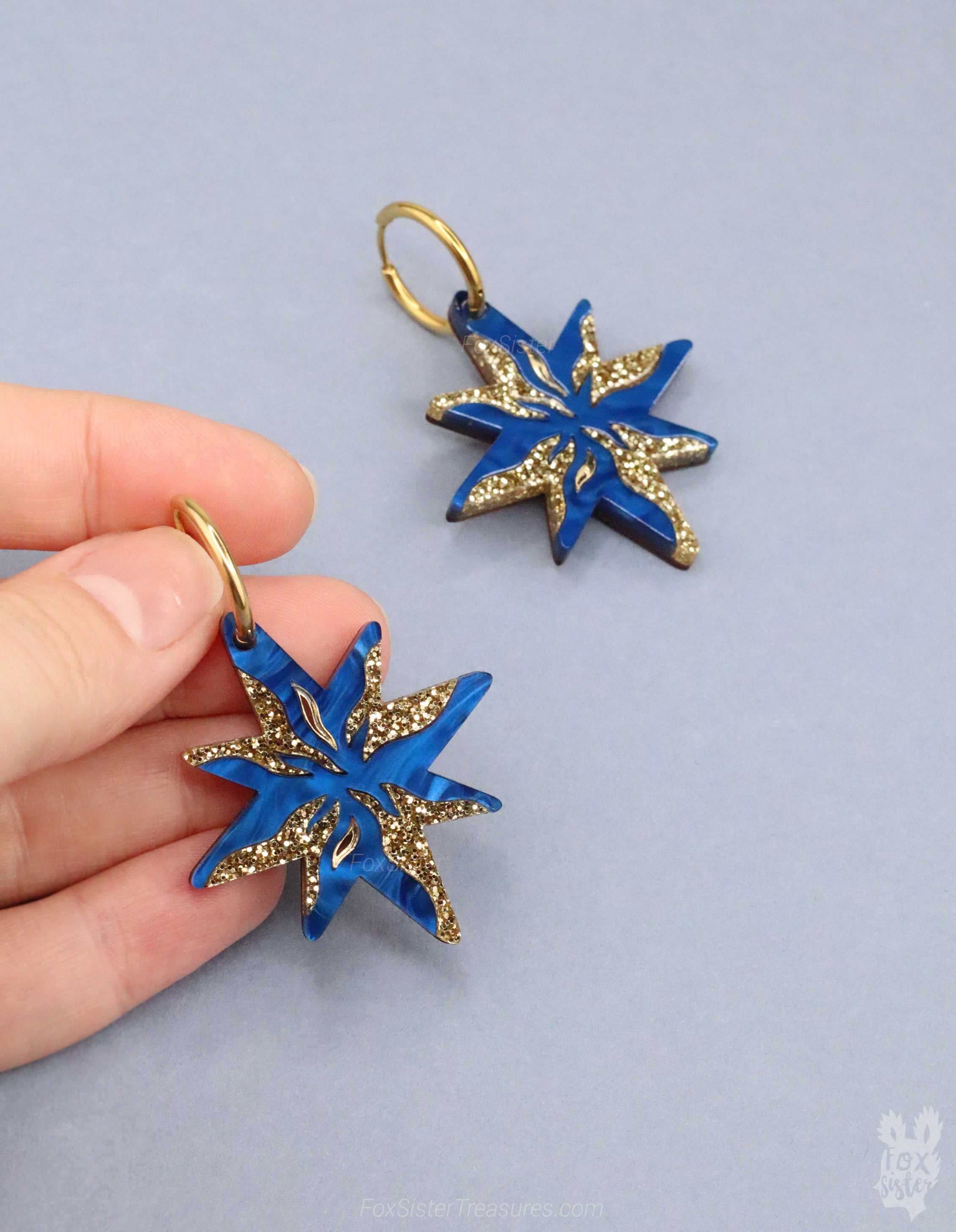 Stars in Dark Blue - Hoop Earrings