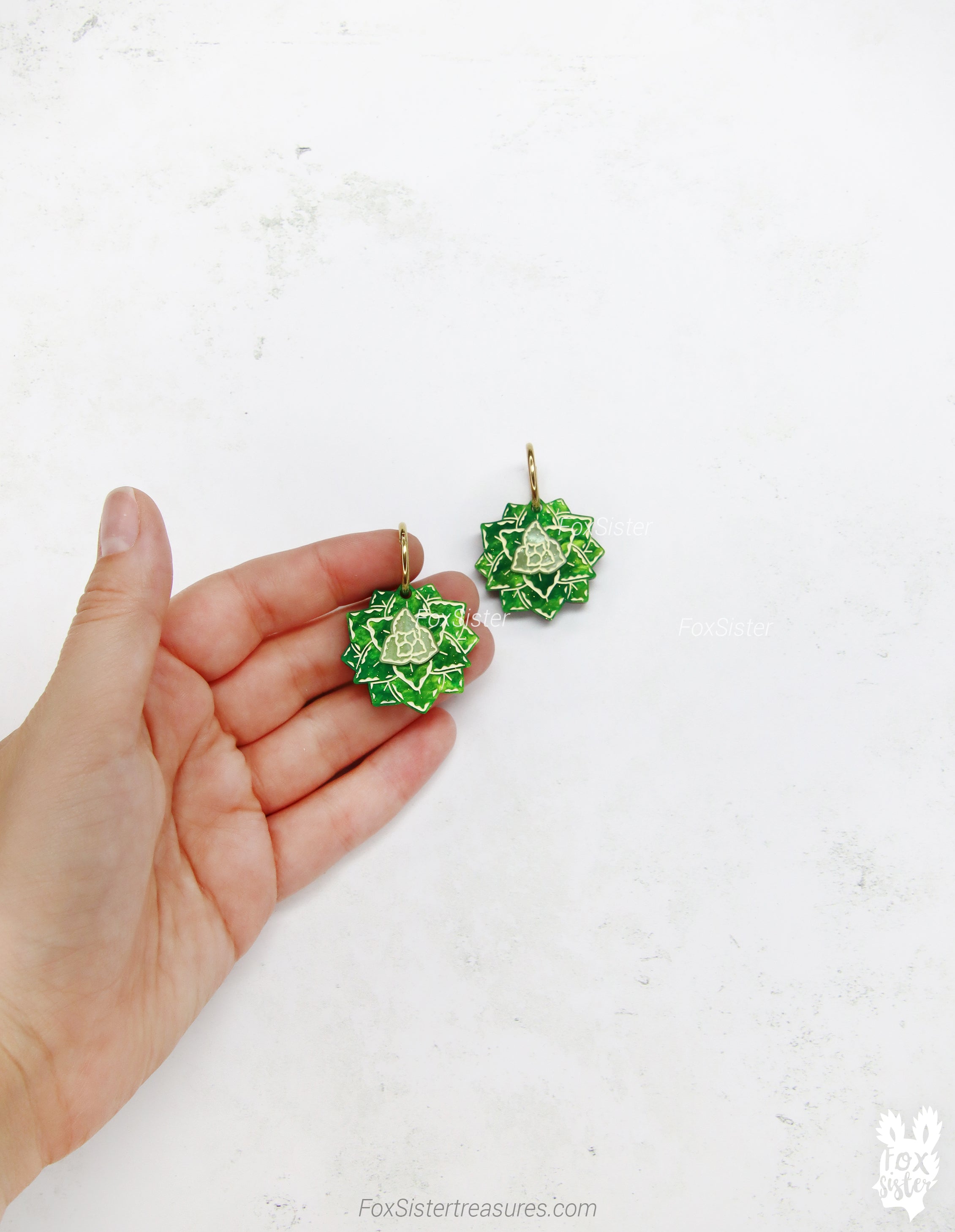 Green Succulents - Hoop Earrings