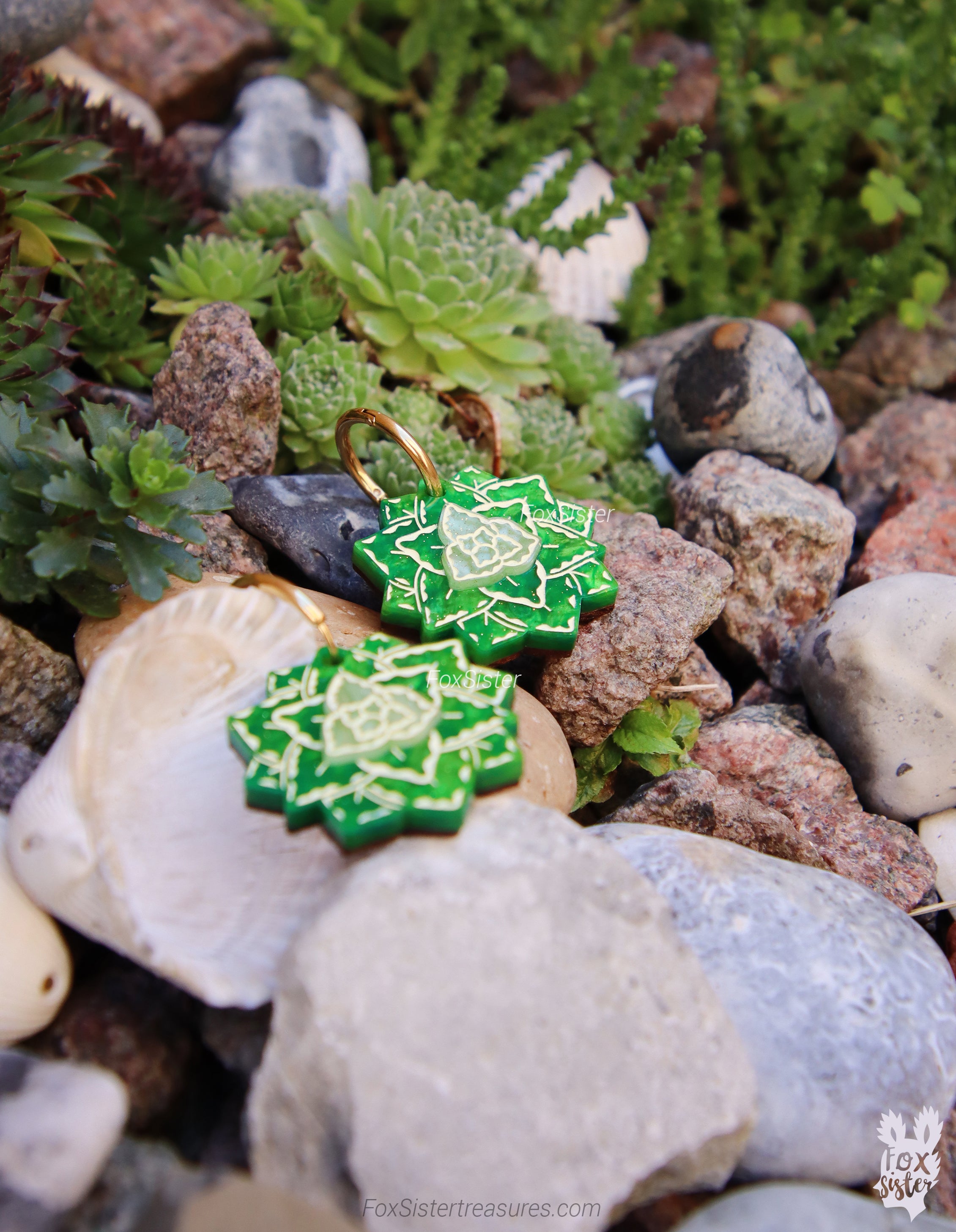 Green Succulents - Hoop Earrings