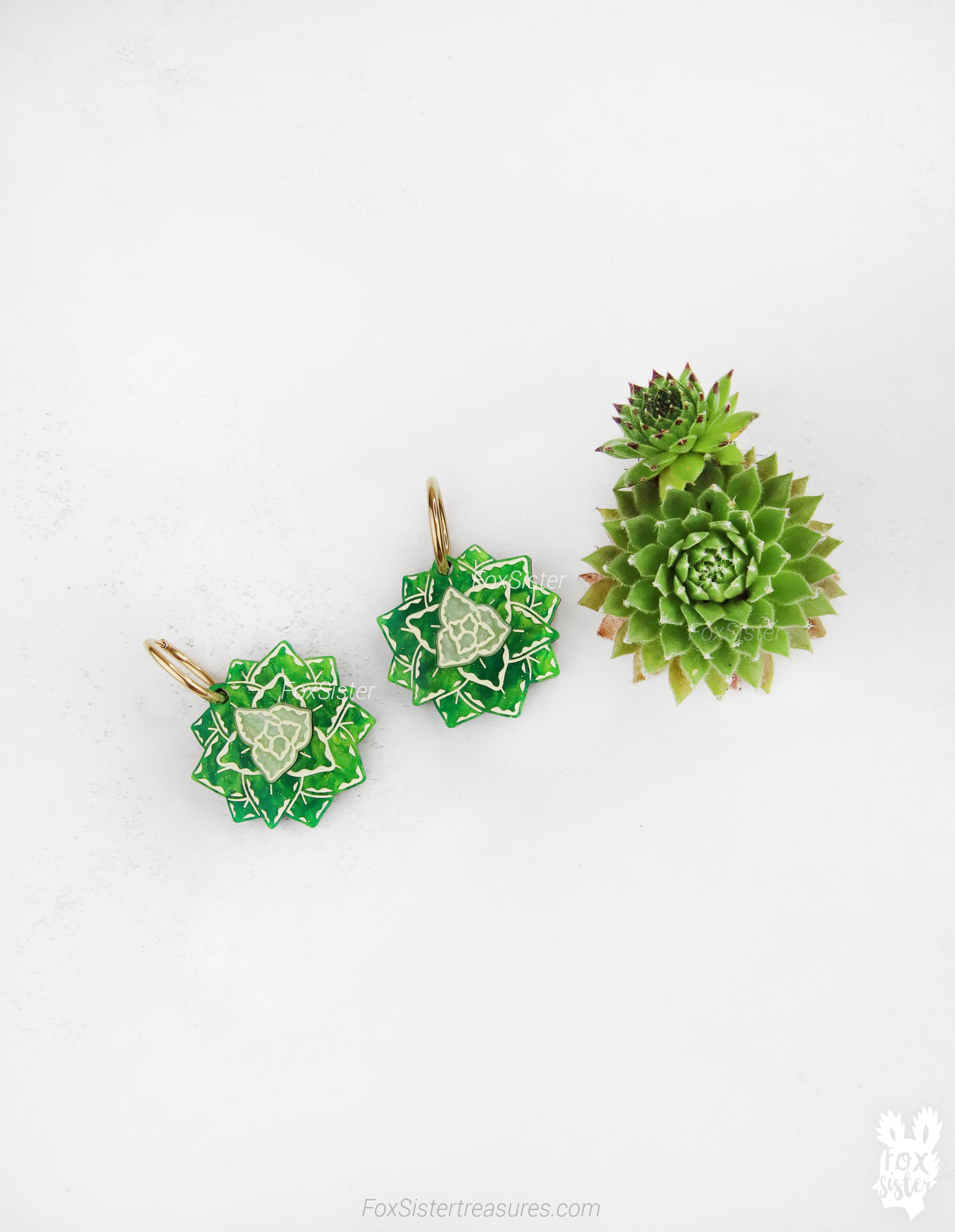 Green Succulents - Hoop Earrings