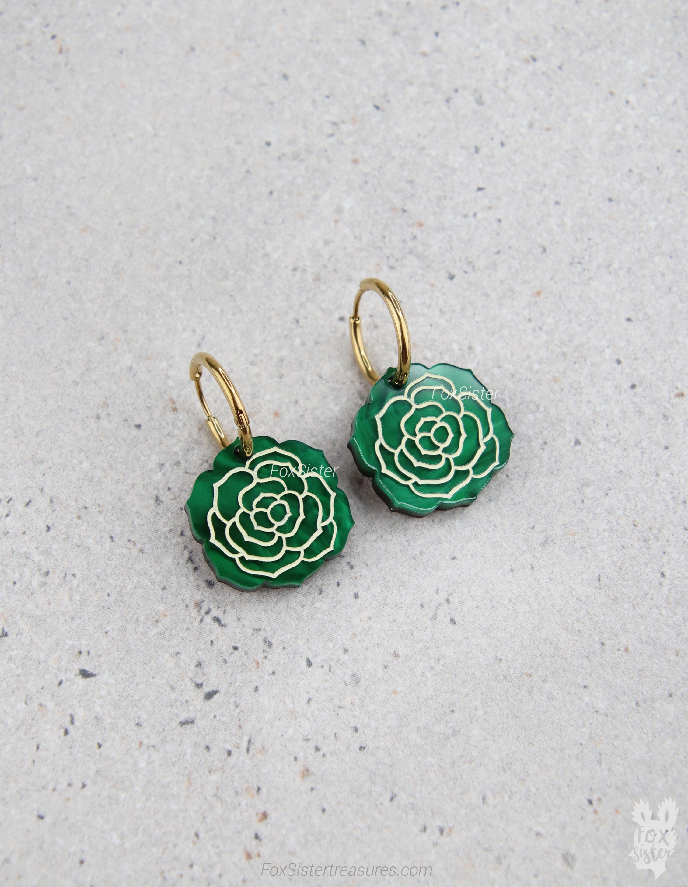 Small Succulent in Dark Green - Hoop Earrings