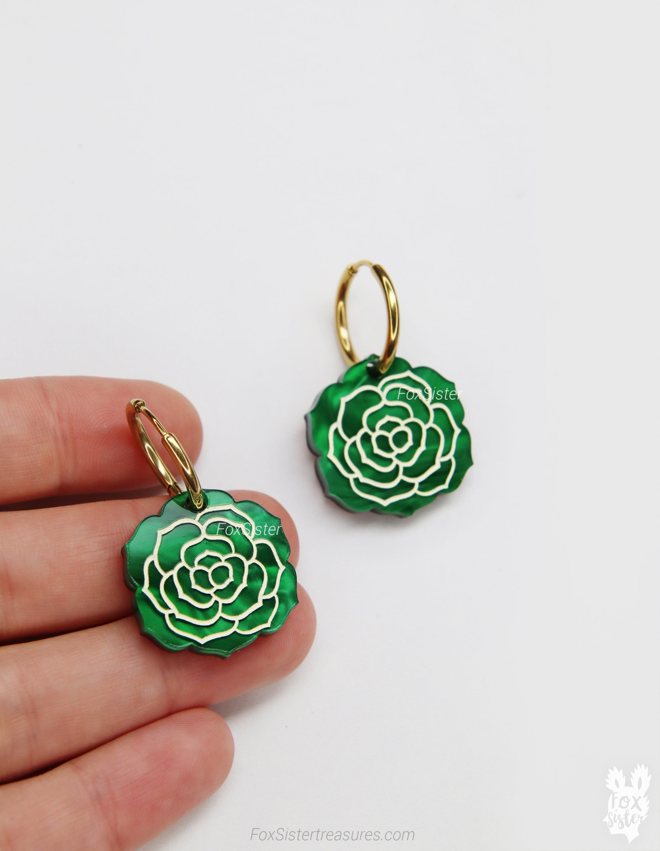 Small Succulent in Dark Green - Hoop Earrings