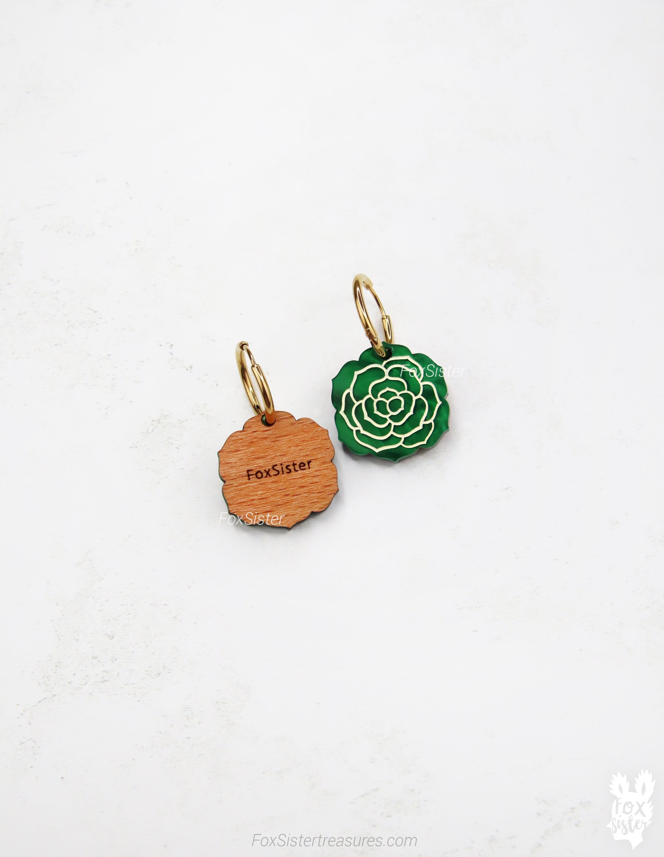 Small Succulent in Dark Green - Hoop Earrings