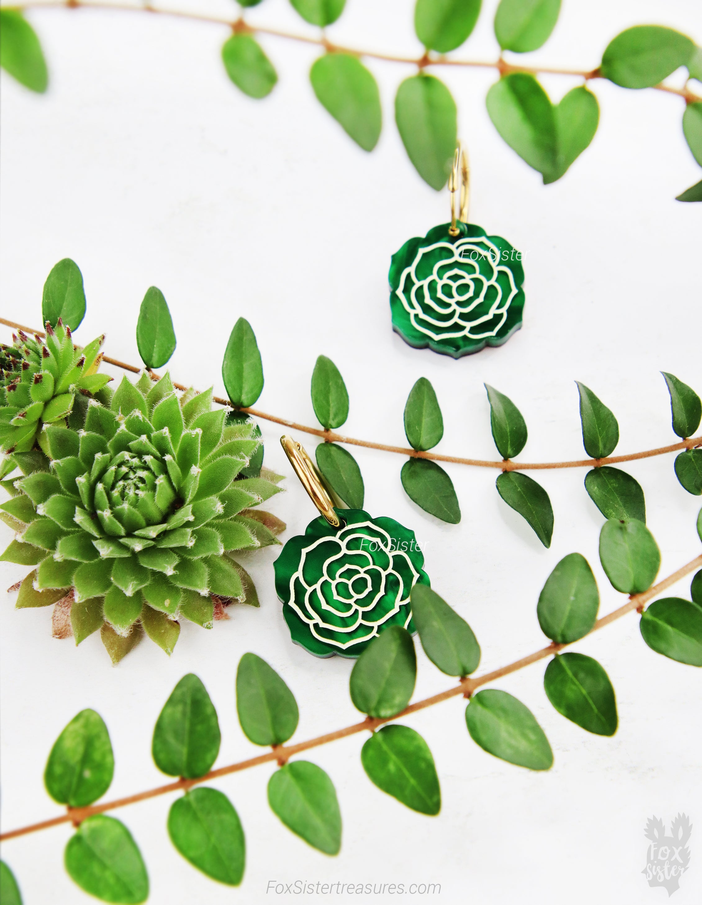 Small Succulent in Dark Green - Hoop Earrings