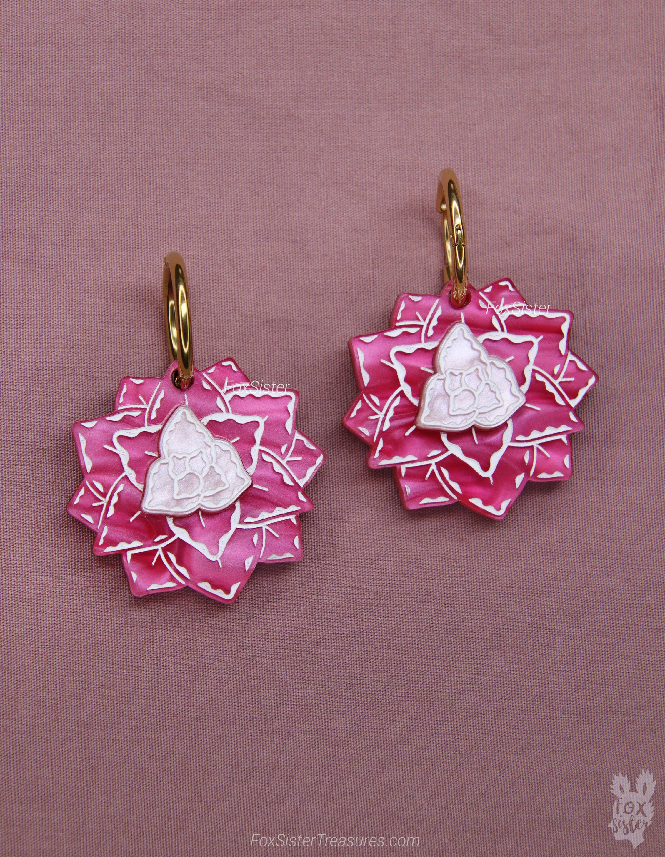 Pink Succulent - Hoop Earrings