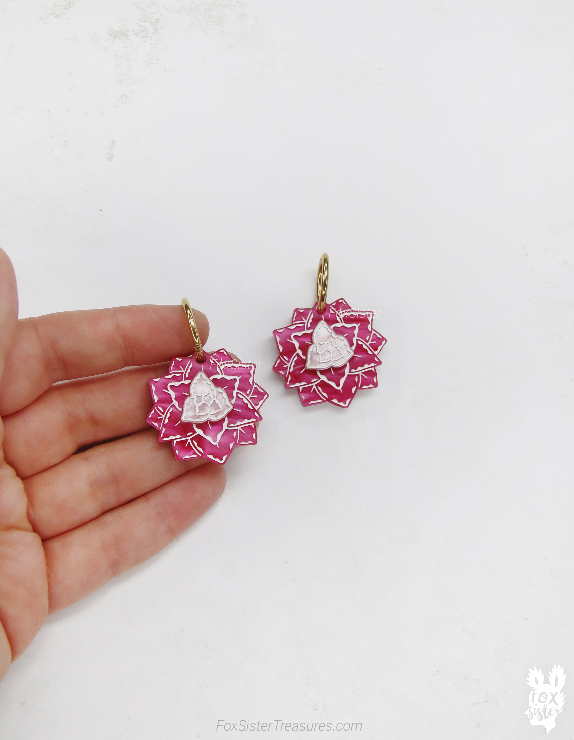 Pink Succulent - Hoop Earrings