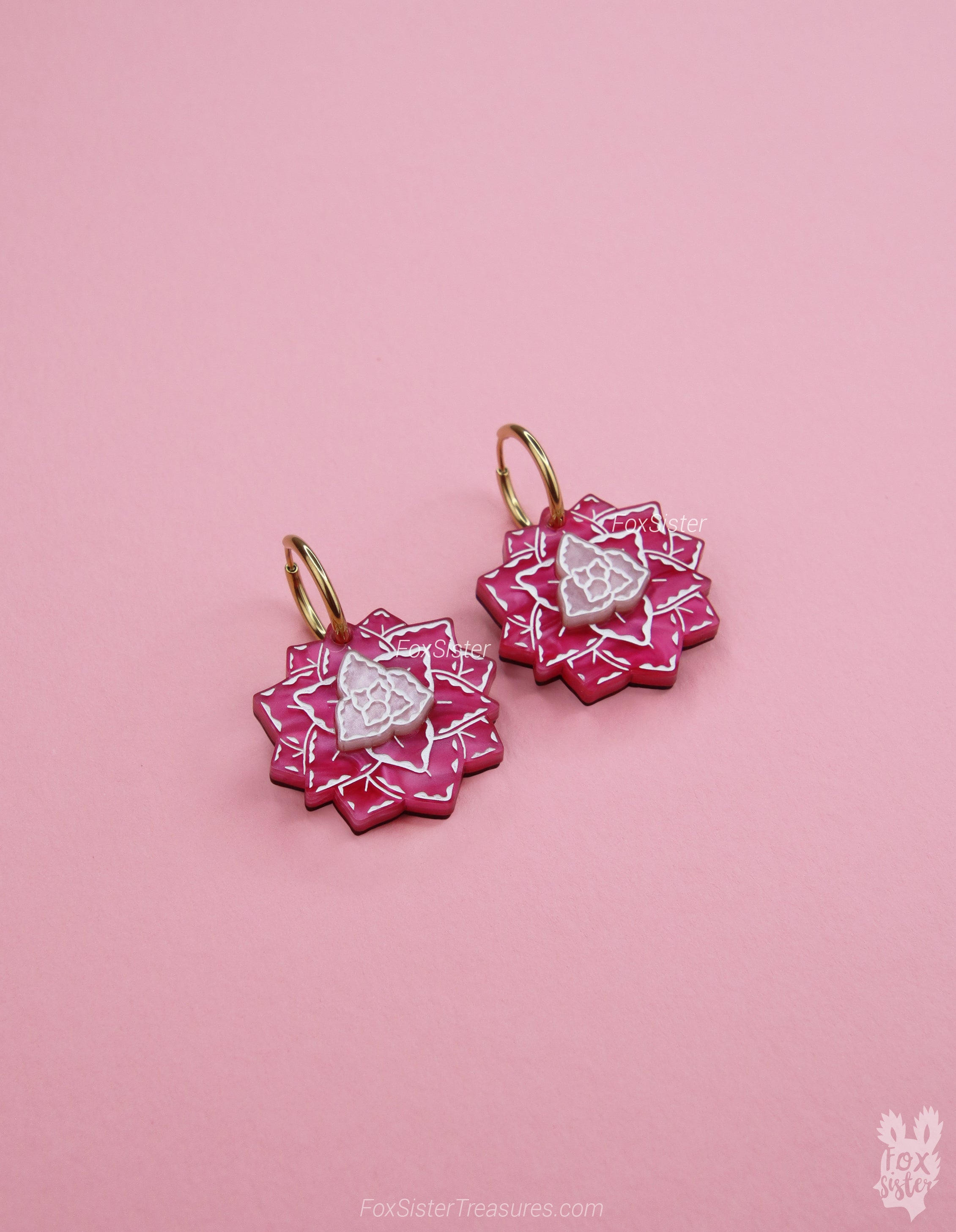 Pink Succulent - Hoop Earrings