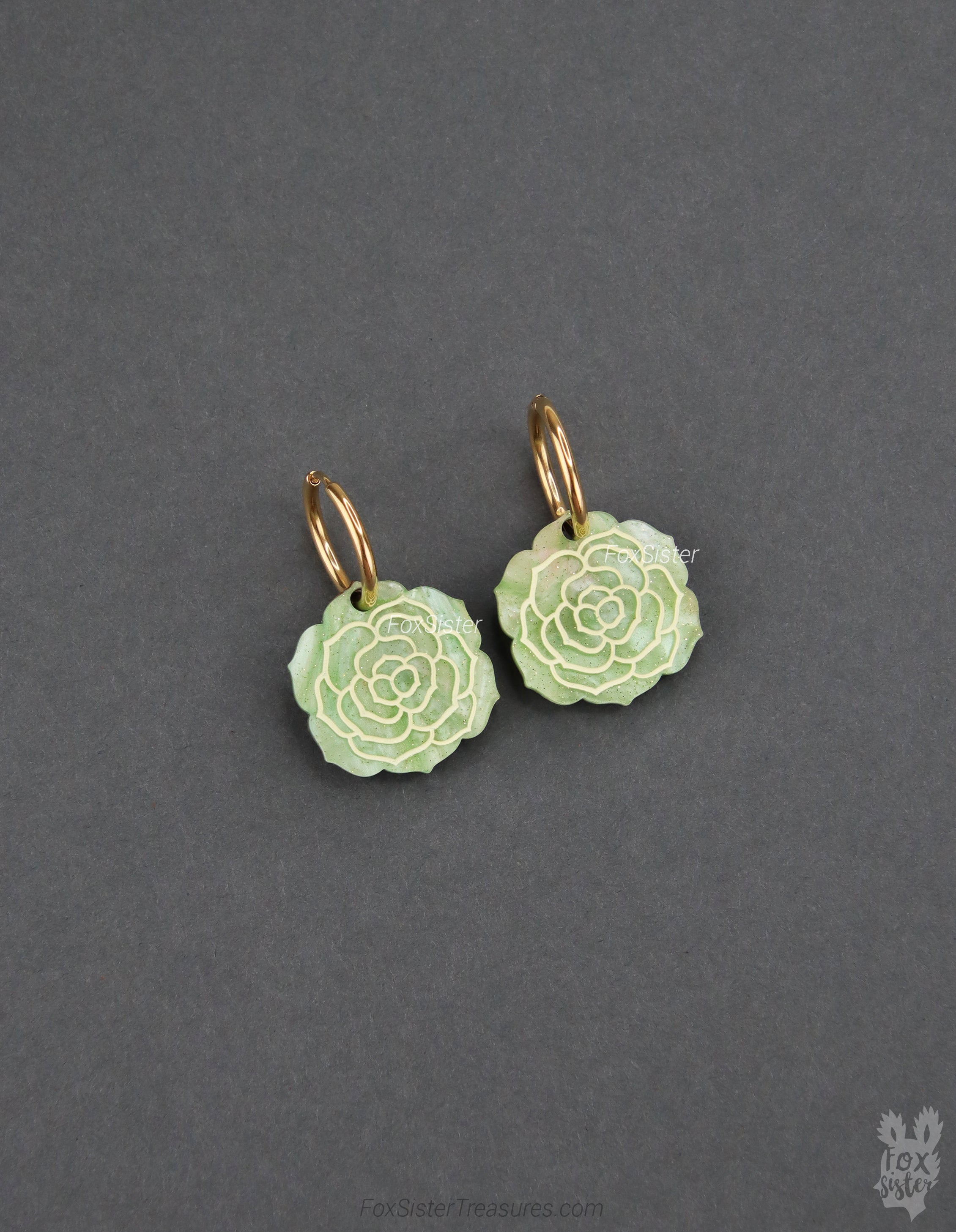 Small Succulent in Light Green - Hoop Earrings