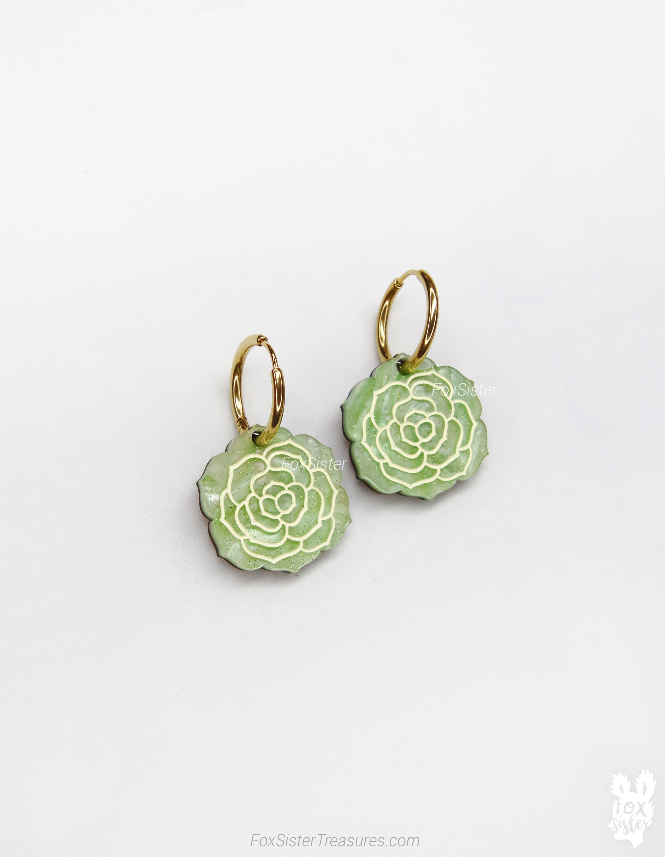 Small Succulent in Light Green - Hoop Earrings