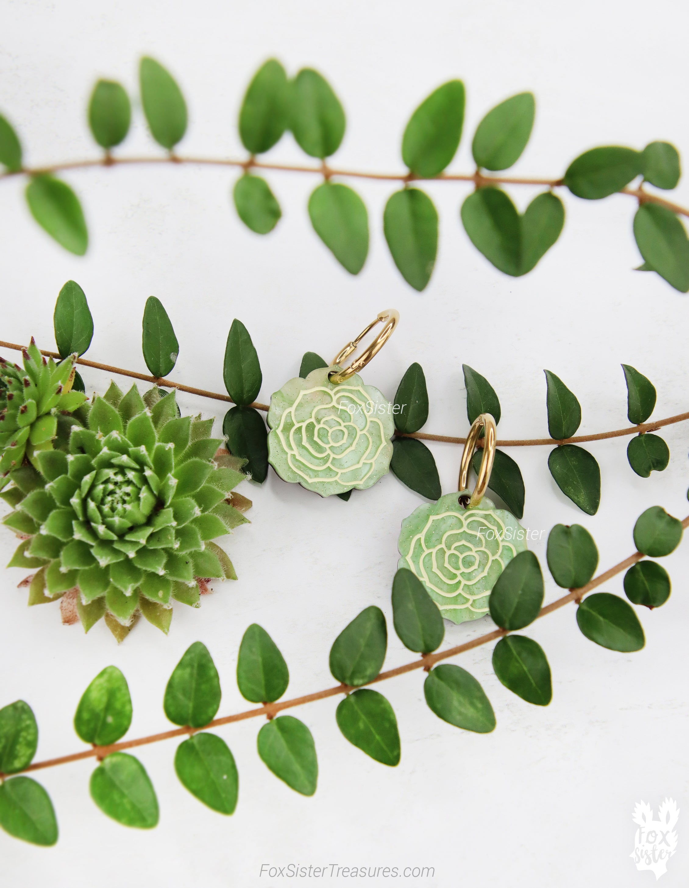 Small Succulent in Light Green - Hoop Earrings