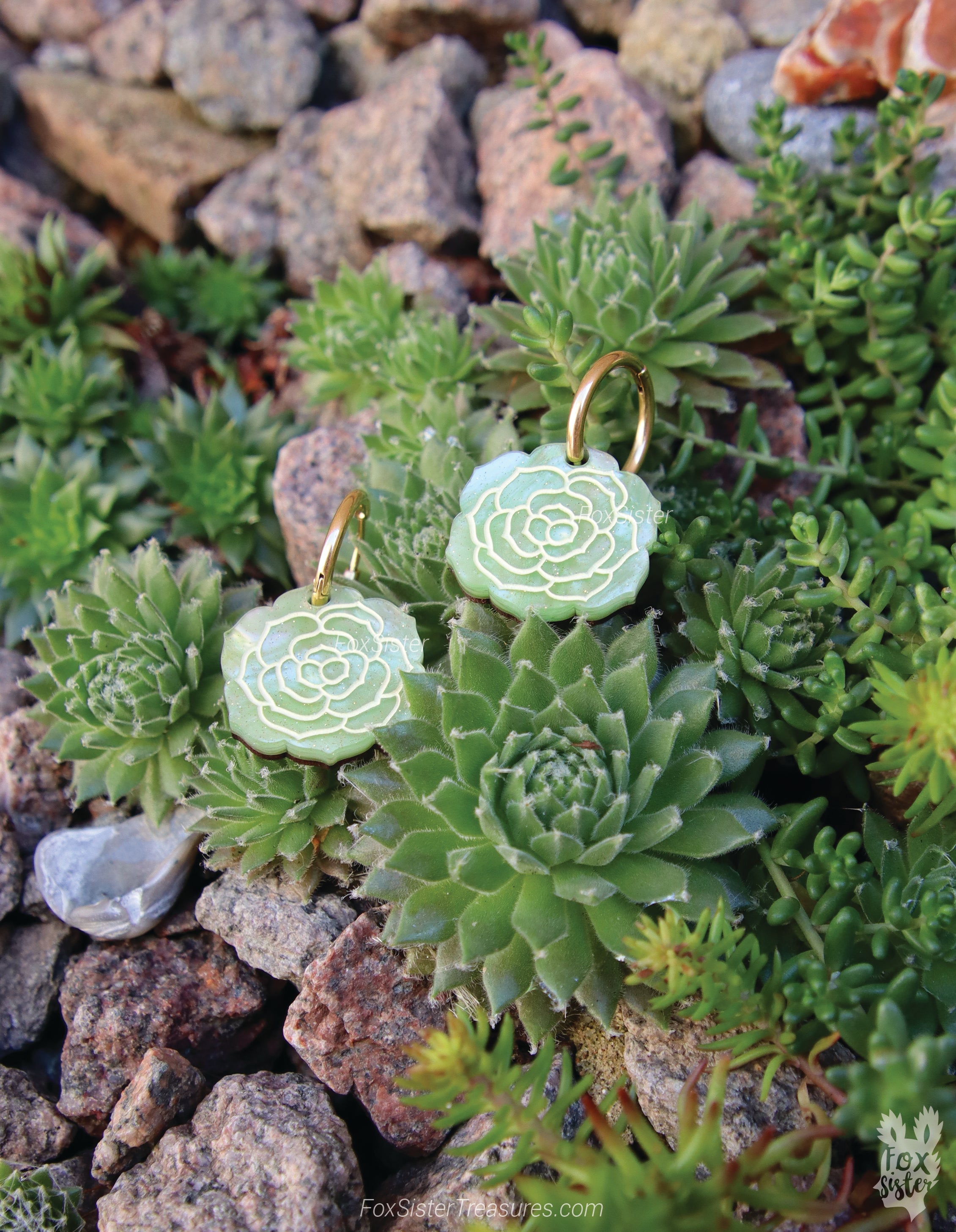 Small Succulent in Light Green - Hoop Earrings