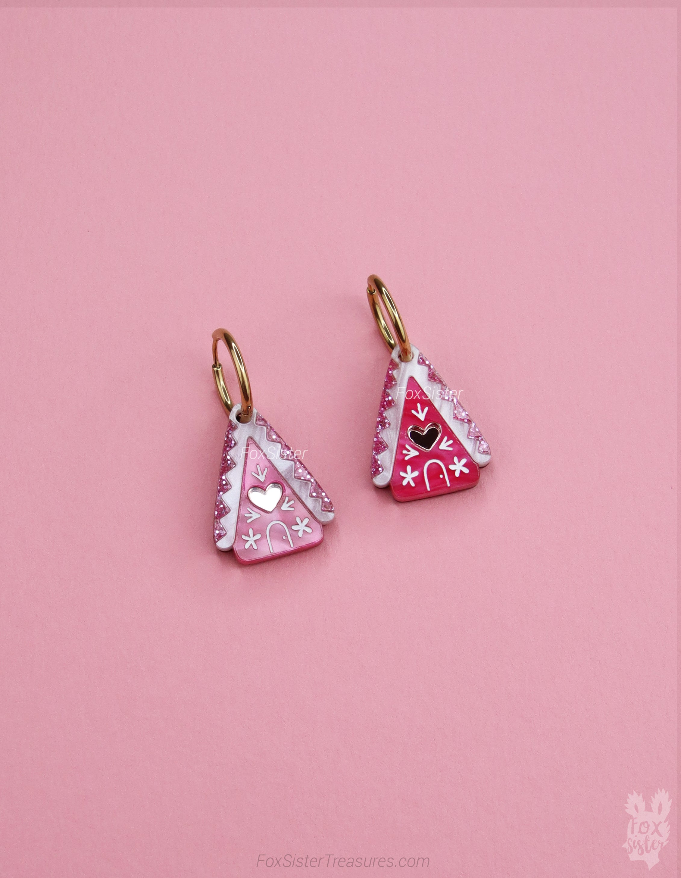 Pink Gingerbread house - Hoop Earrings