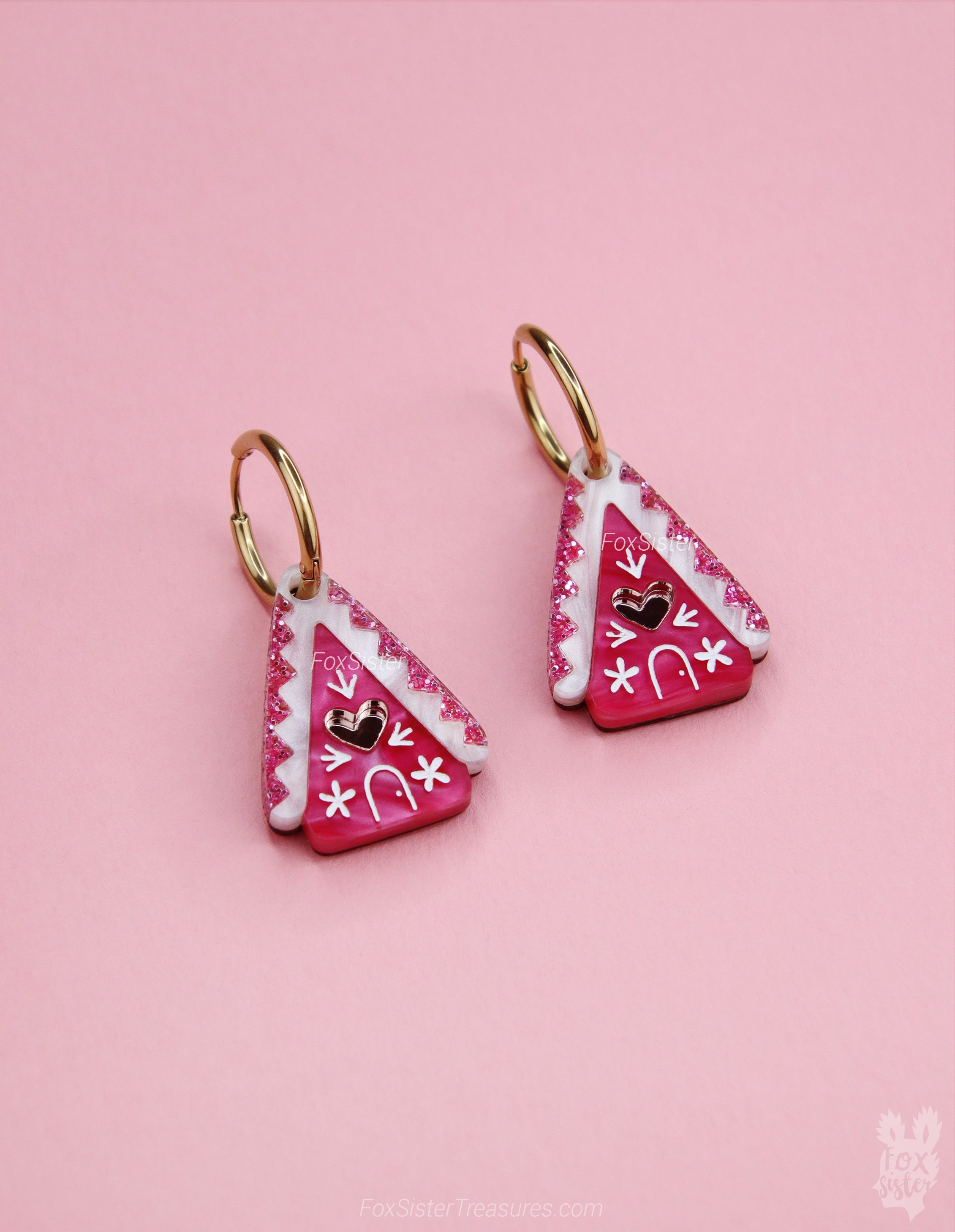 Pink Gingerbread house - Hoop Earrings