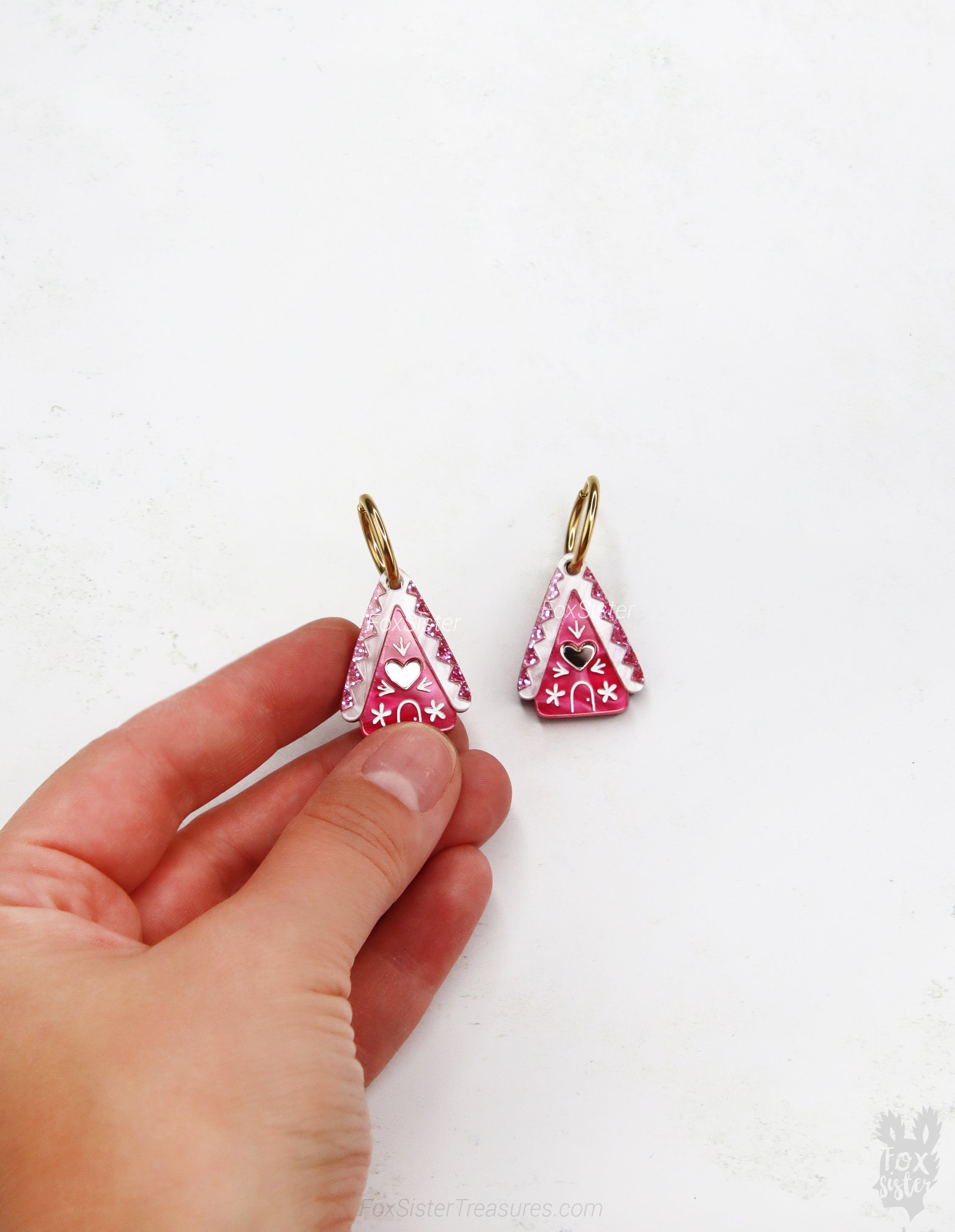 Pink Gingerbread house - Hoop Earrings