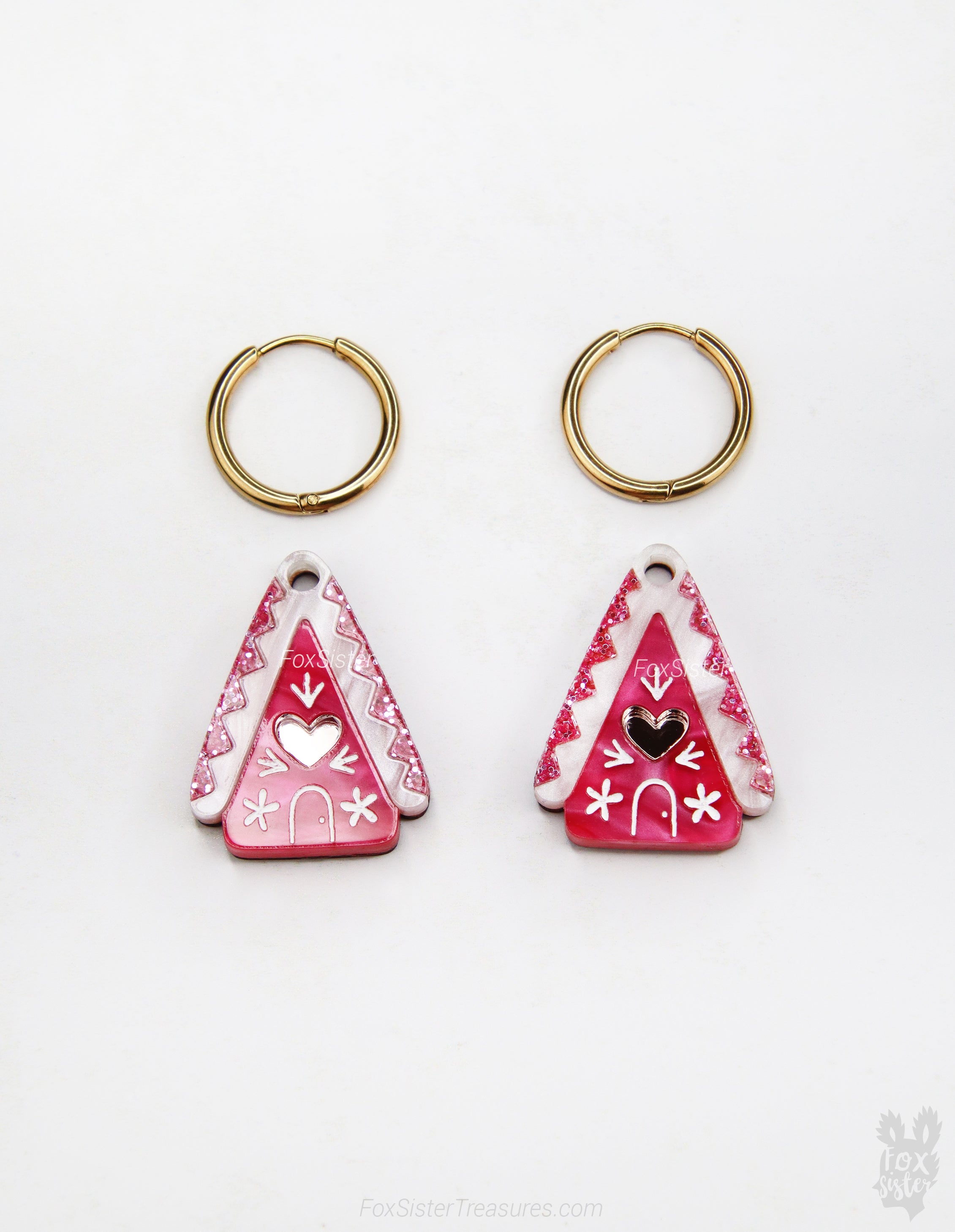 Pink Gingerbread house - Hoop Earrings