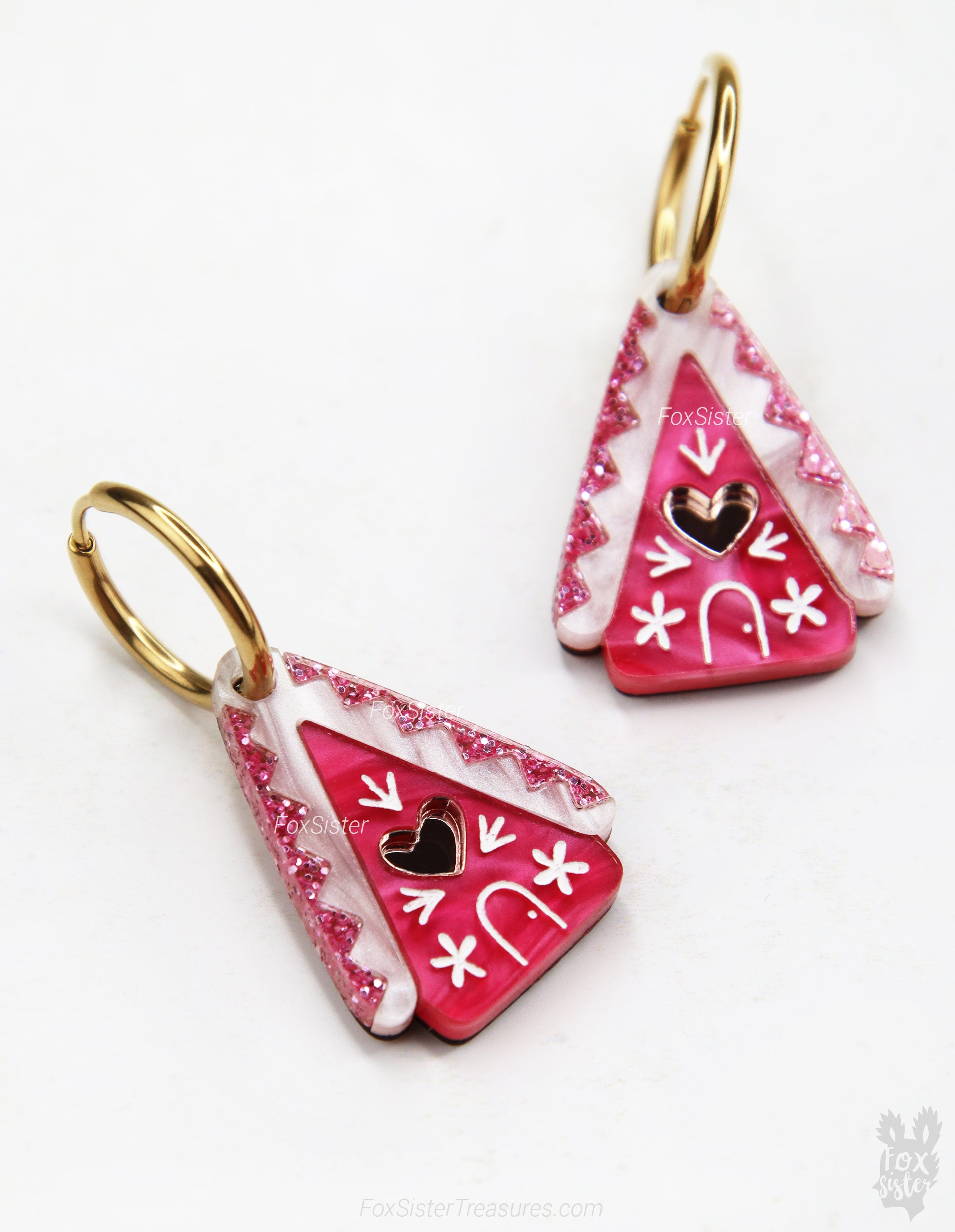 Pink Gingerbread house - Hoop Earrings