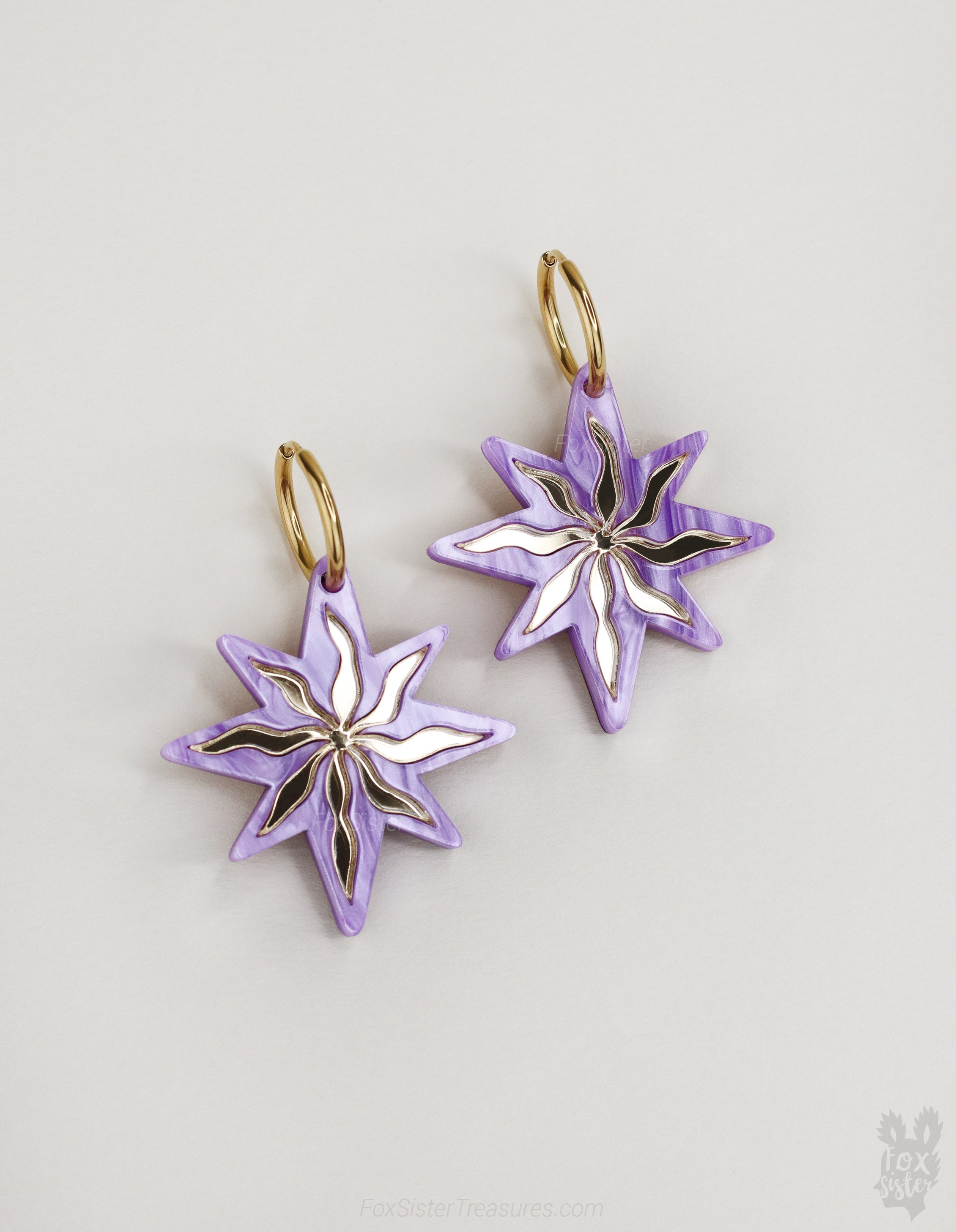 Large Purple Stars - Hoop Earrings