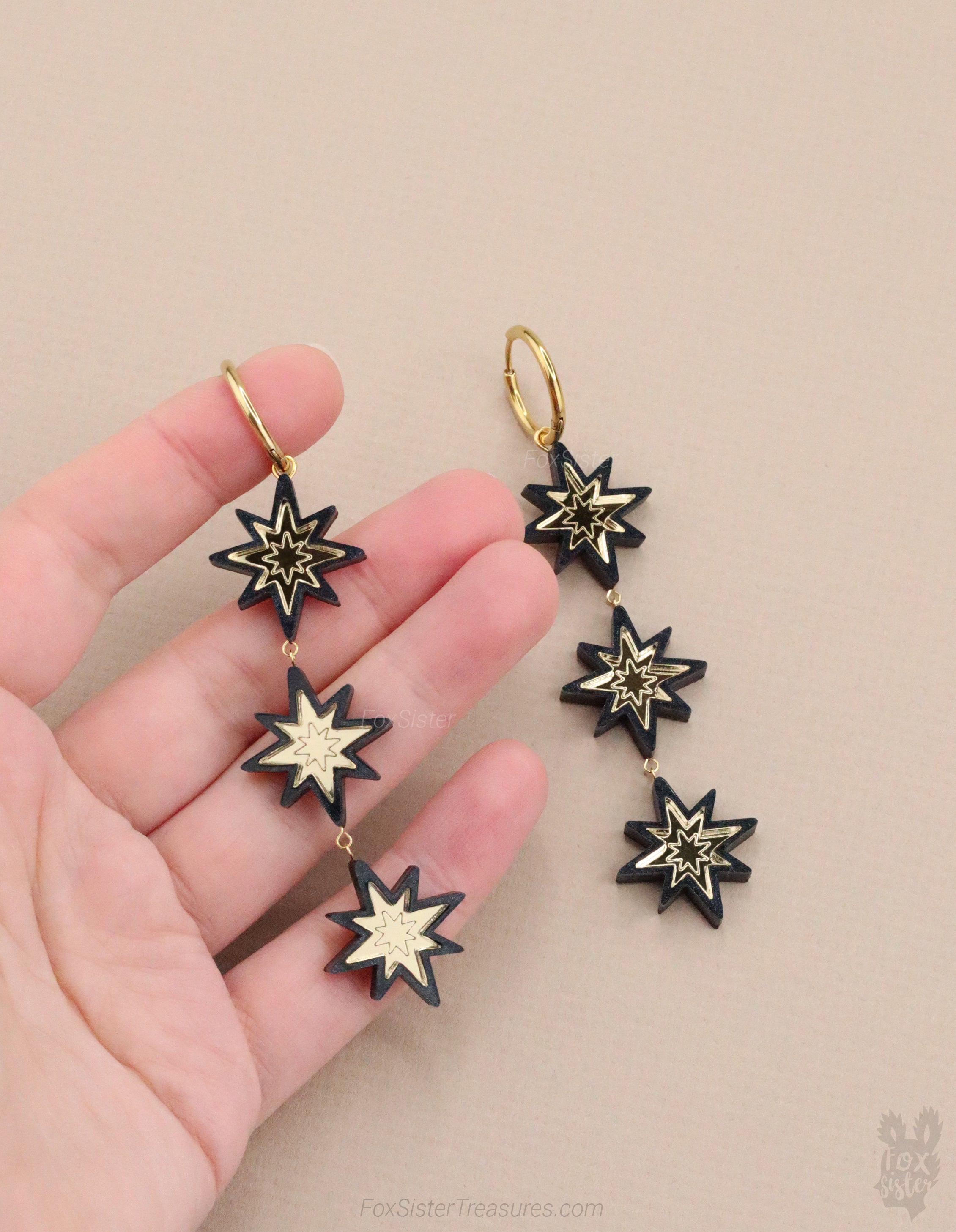 Statement Black Stars - Hoop Earrings