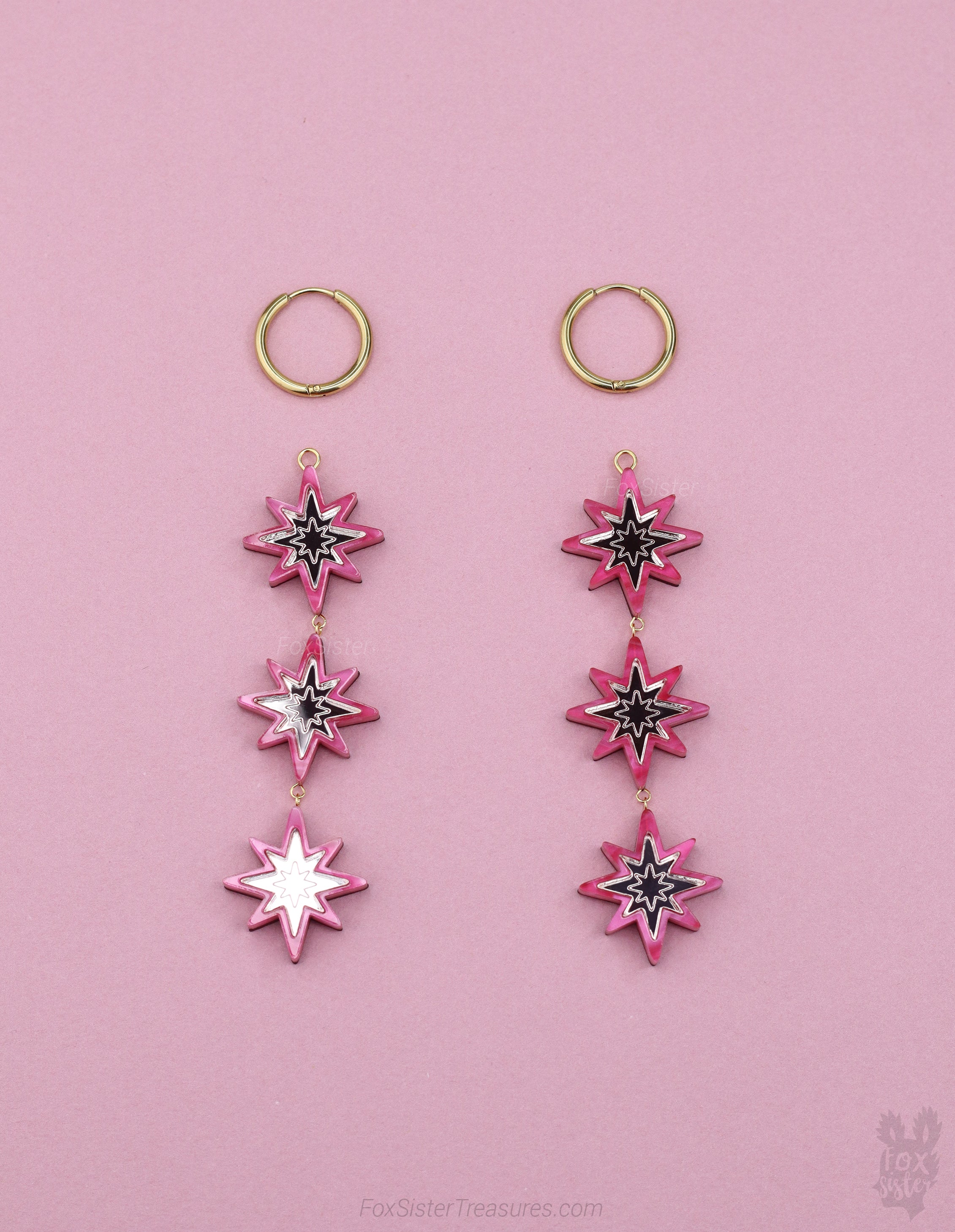 Statement Pink Stars - Hoop Earrings
