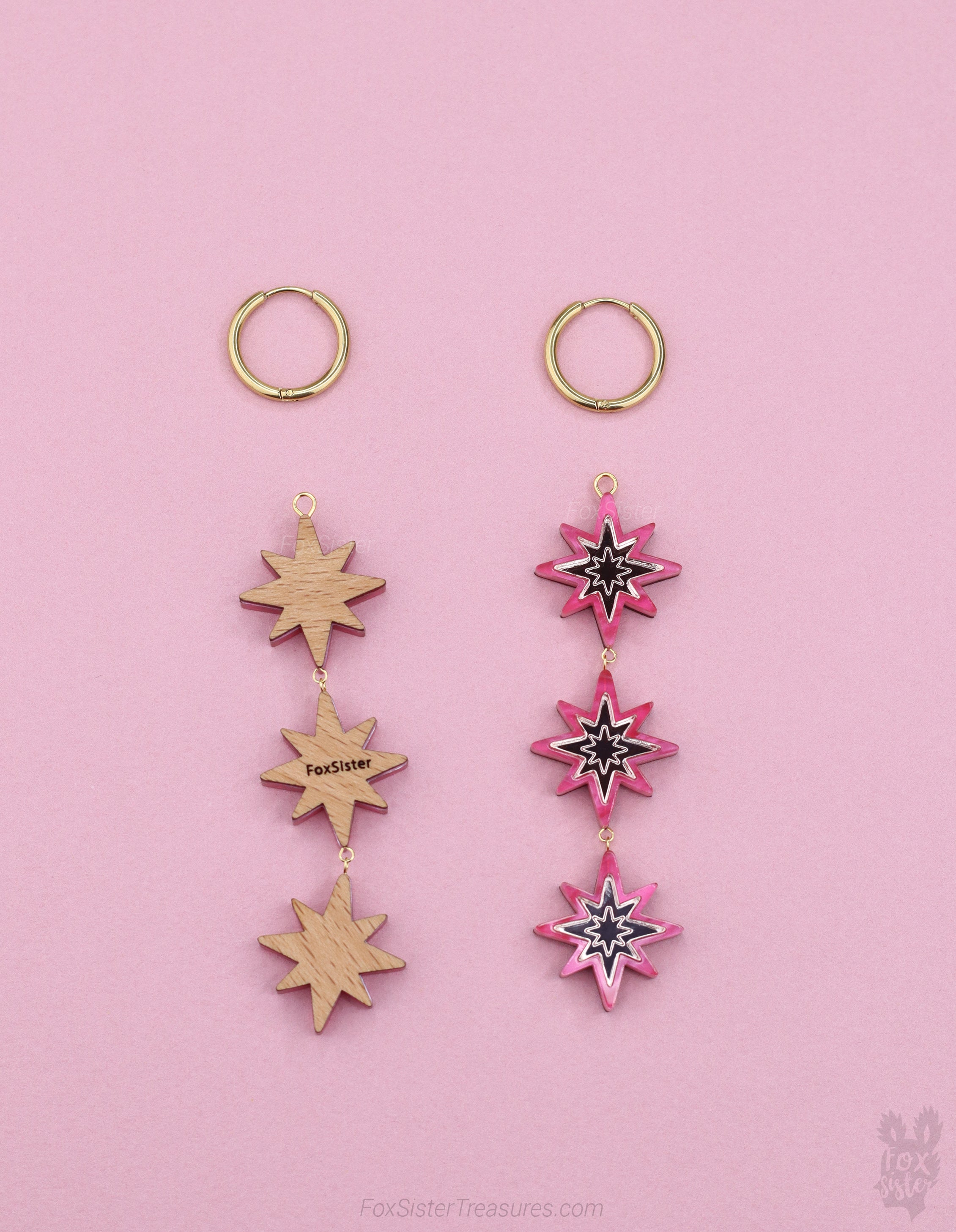 Statement Pink Stars - Hoop Earrings