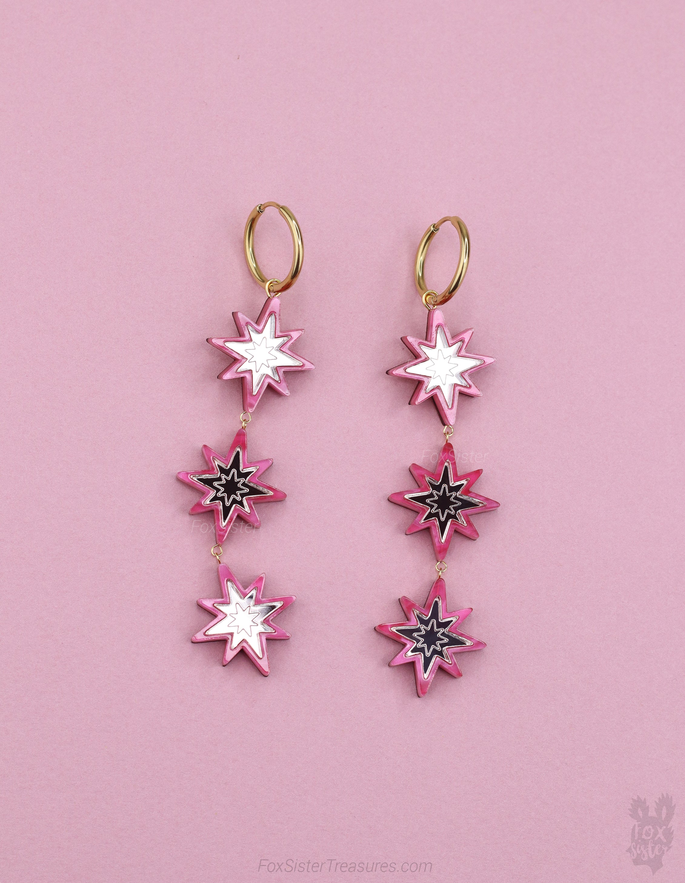 Statement Pink Stars - Hoop Earrings