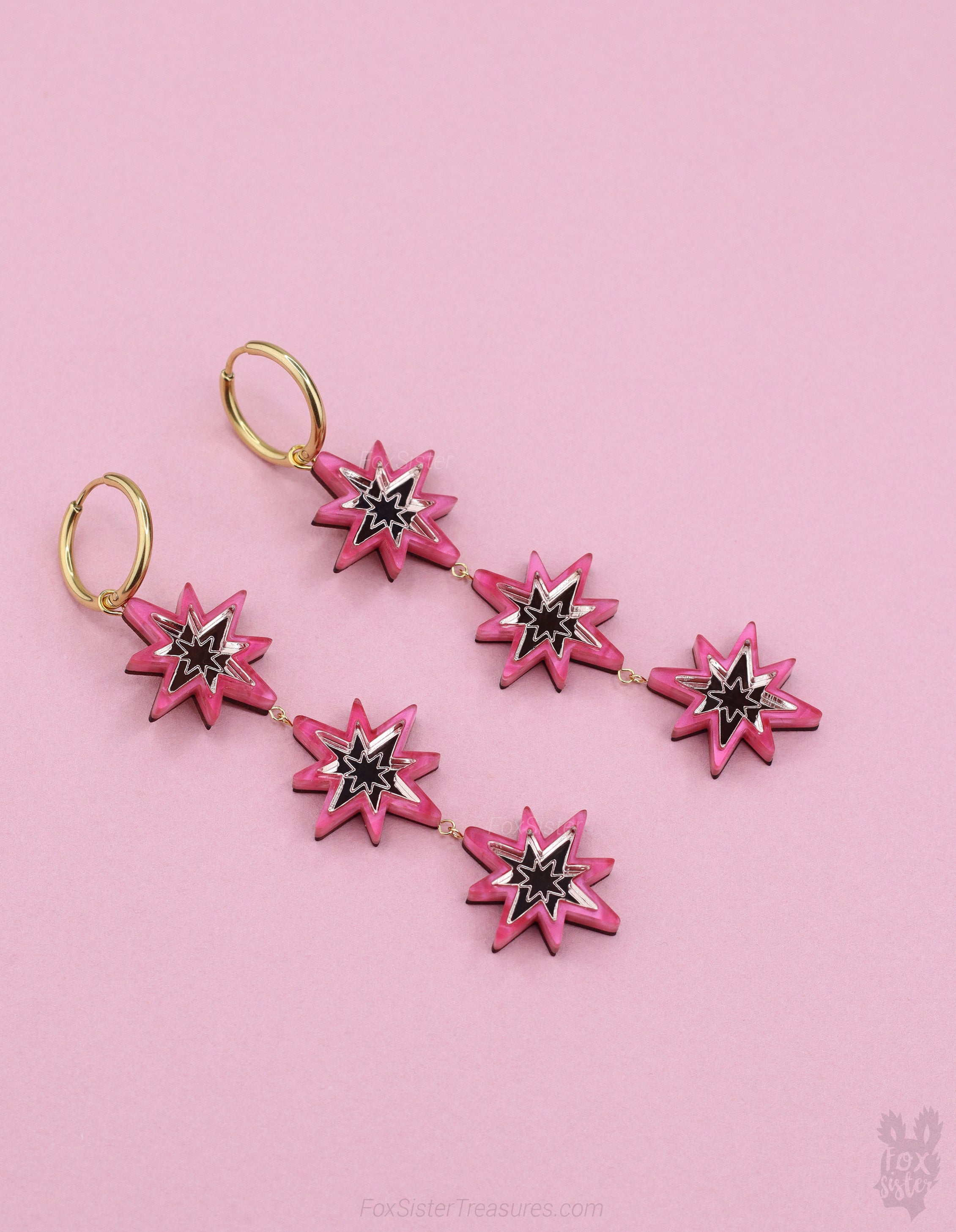 Statement Pink Stars - Hoop Earrings