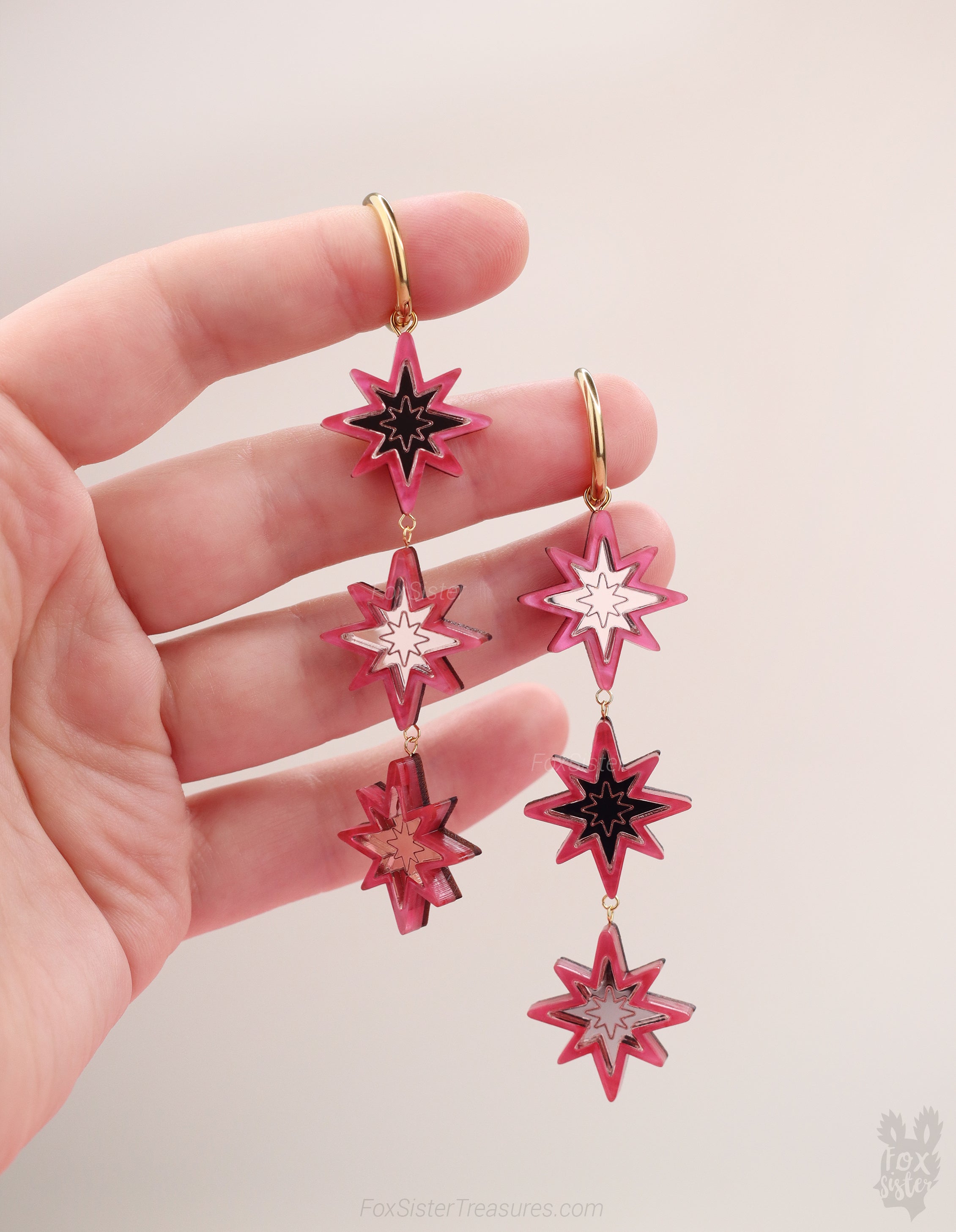Statement Pink Stars - Hoop Earrings