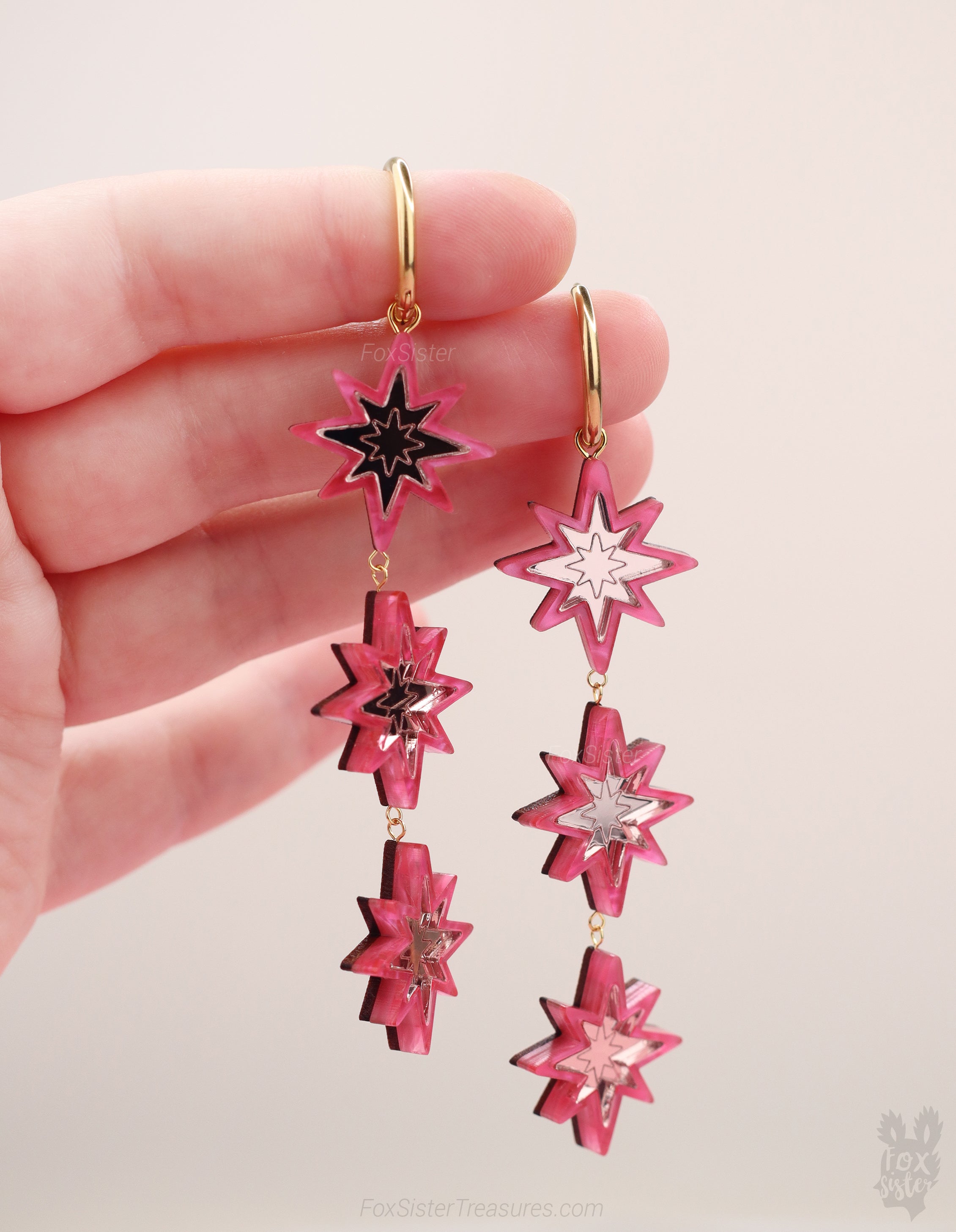 Statement Pink Stars - Hoop Earrings