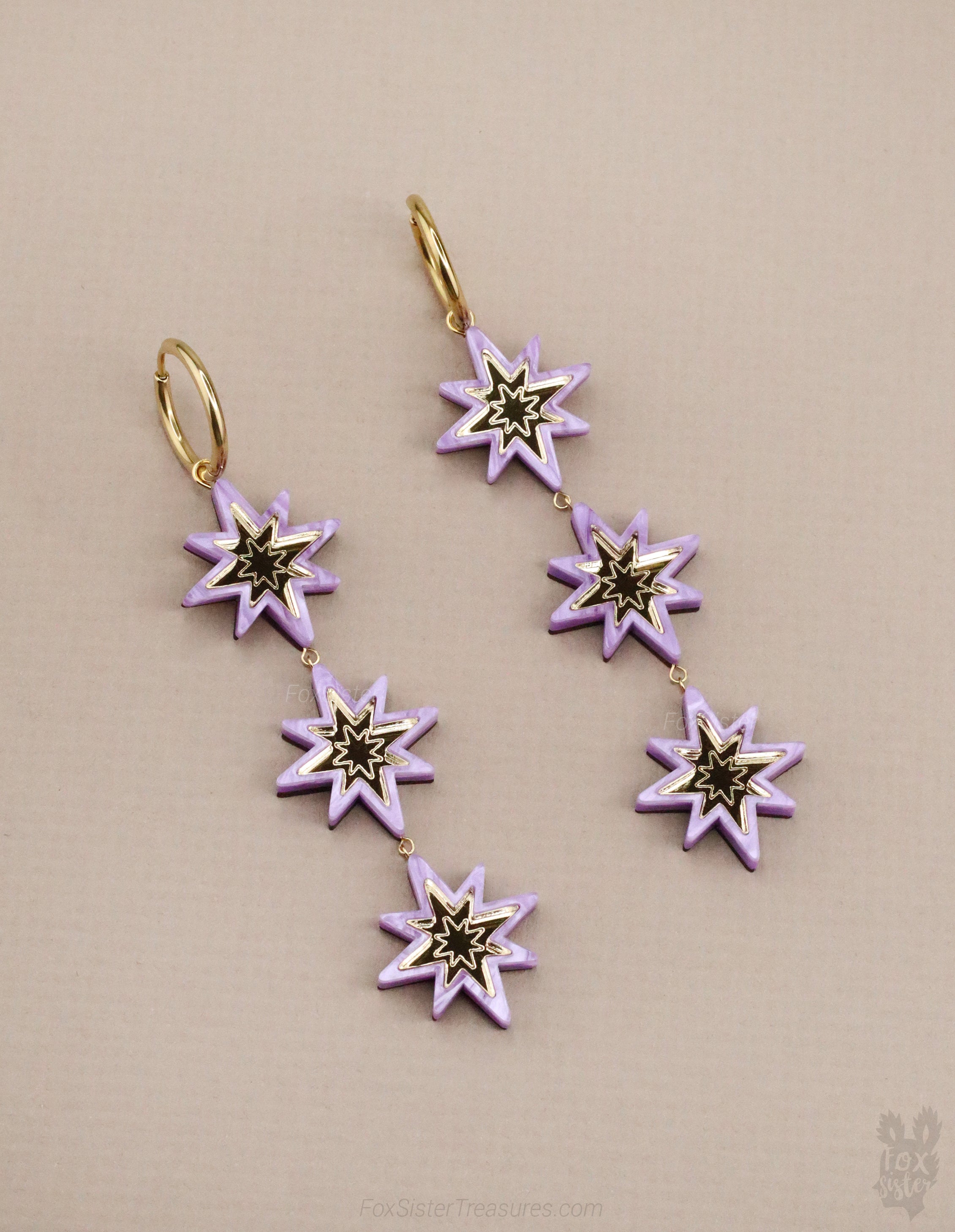 Statement Purple Stars - Hoop Earrings