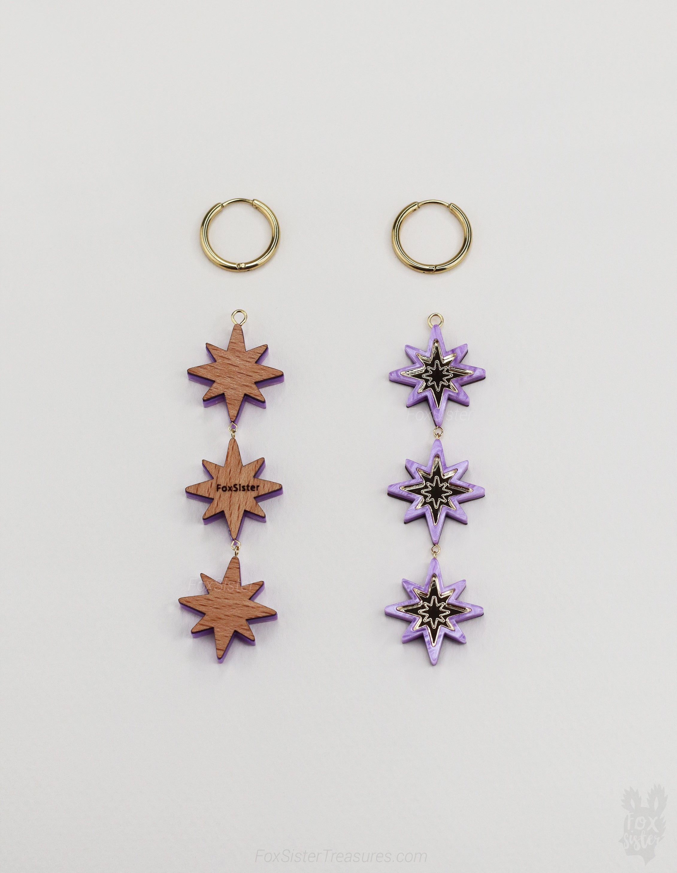 Statement Purple Stars - Hoop Earrings