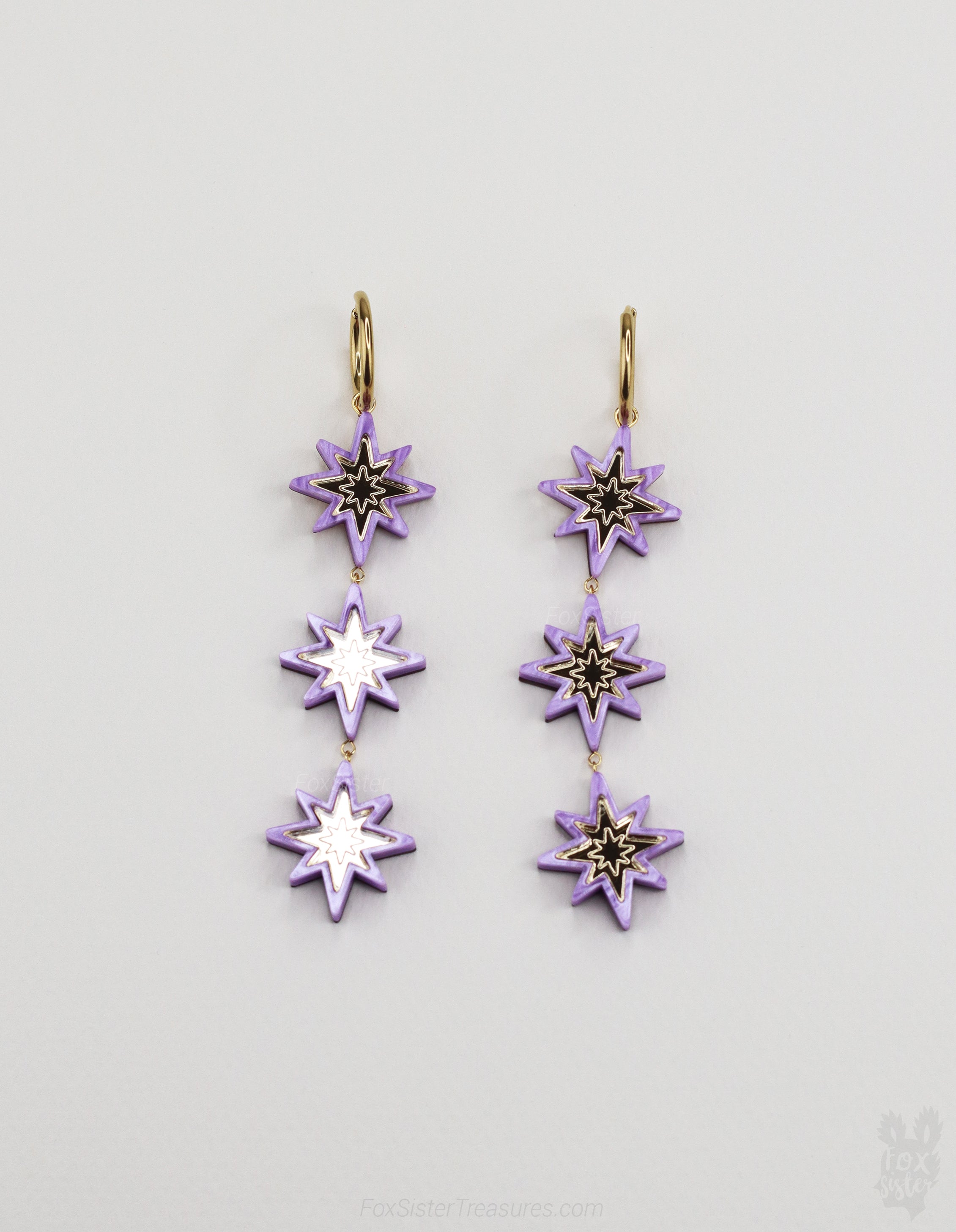 Statement Purple Stars - Hoop Earrings