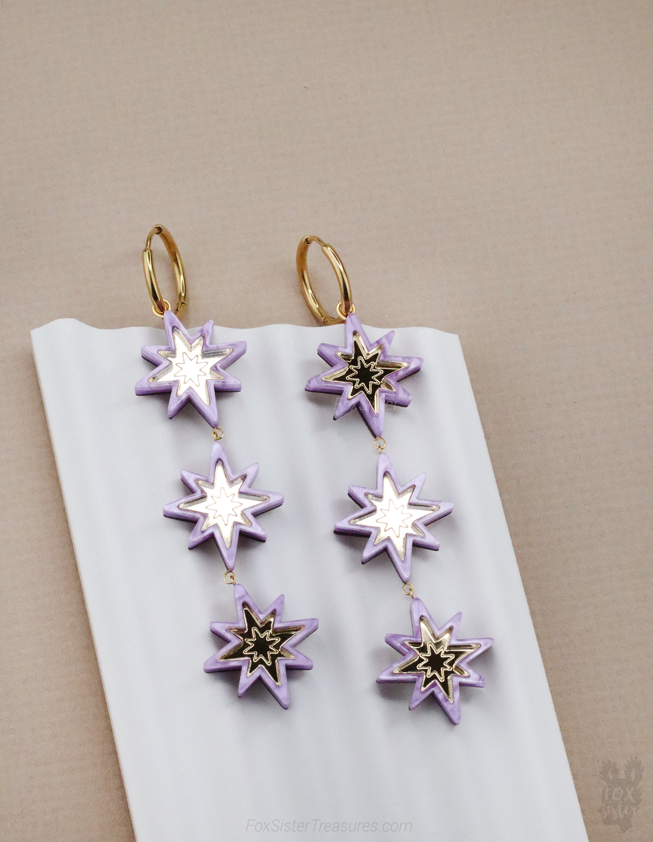 Statement Purple Stars - Hoop Earrings