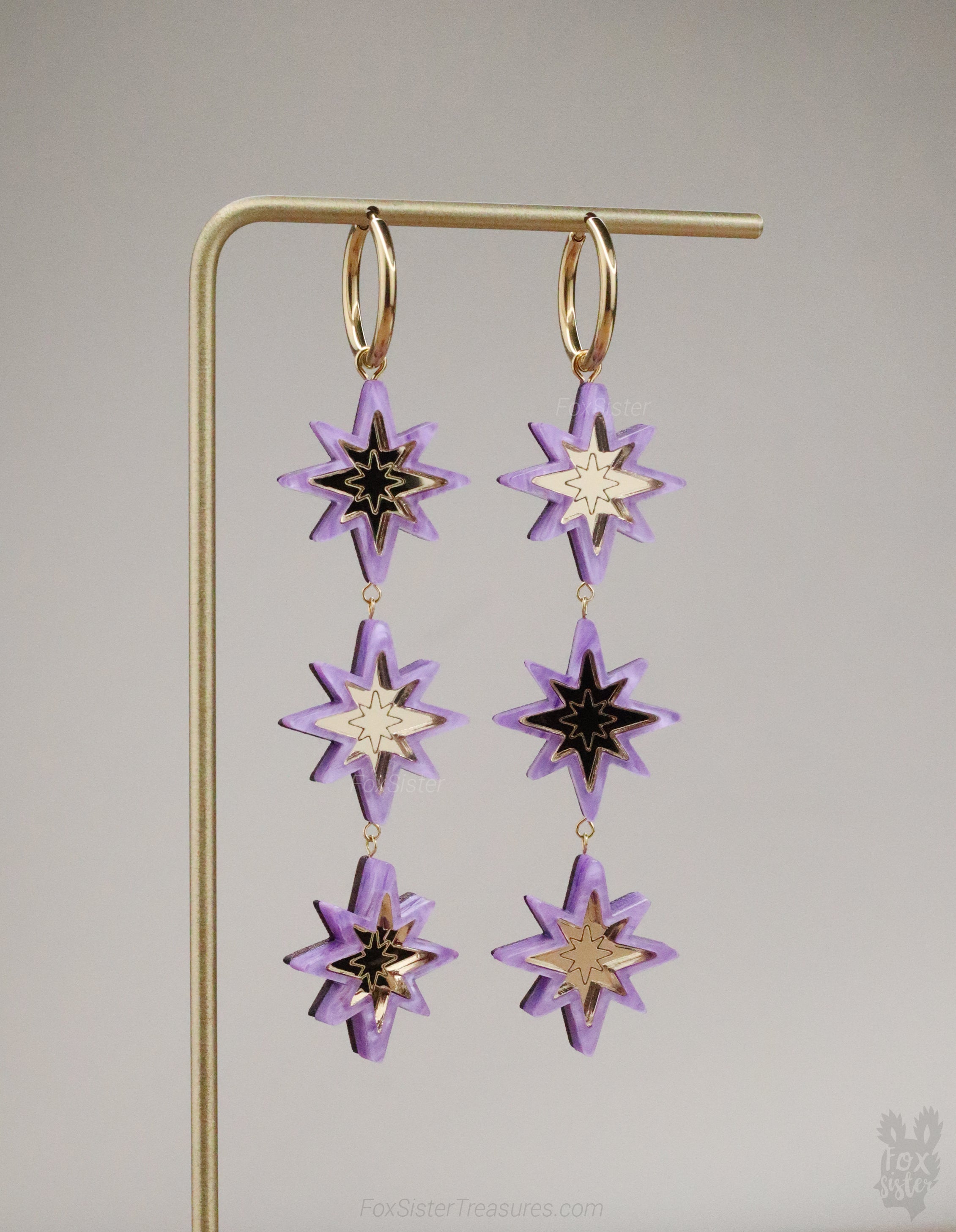 Statement Purple Stars - Hoop Earrings