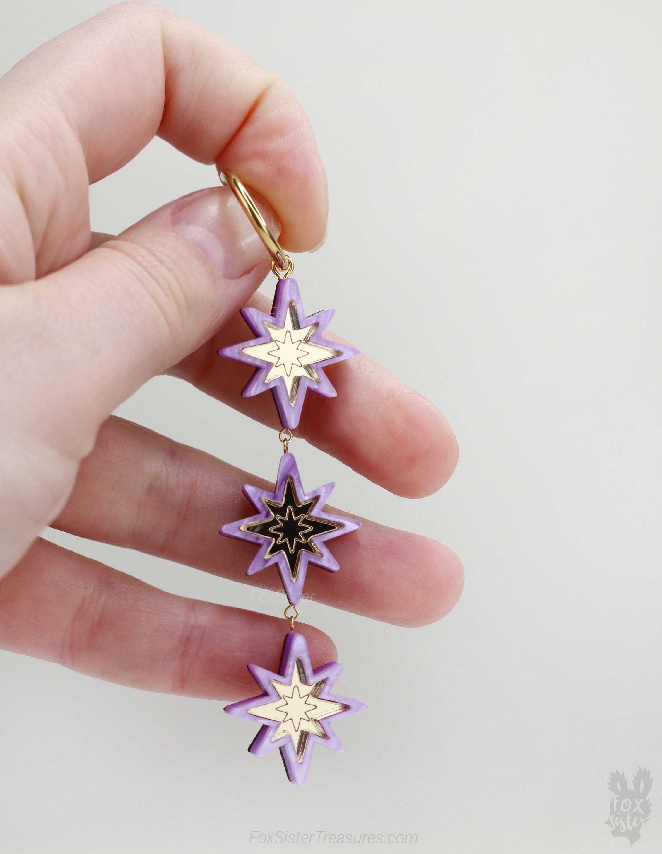 Statement Purple Stars - Hoop Earrings