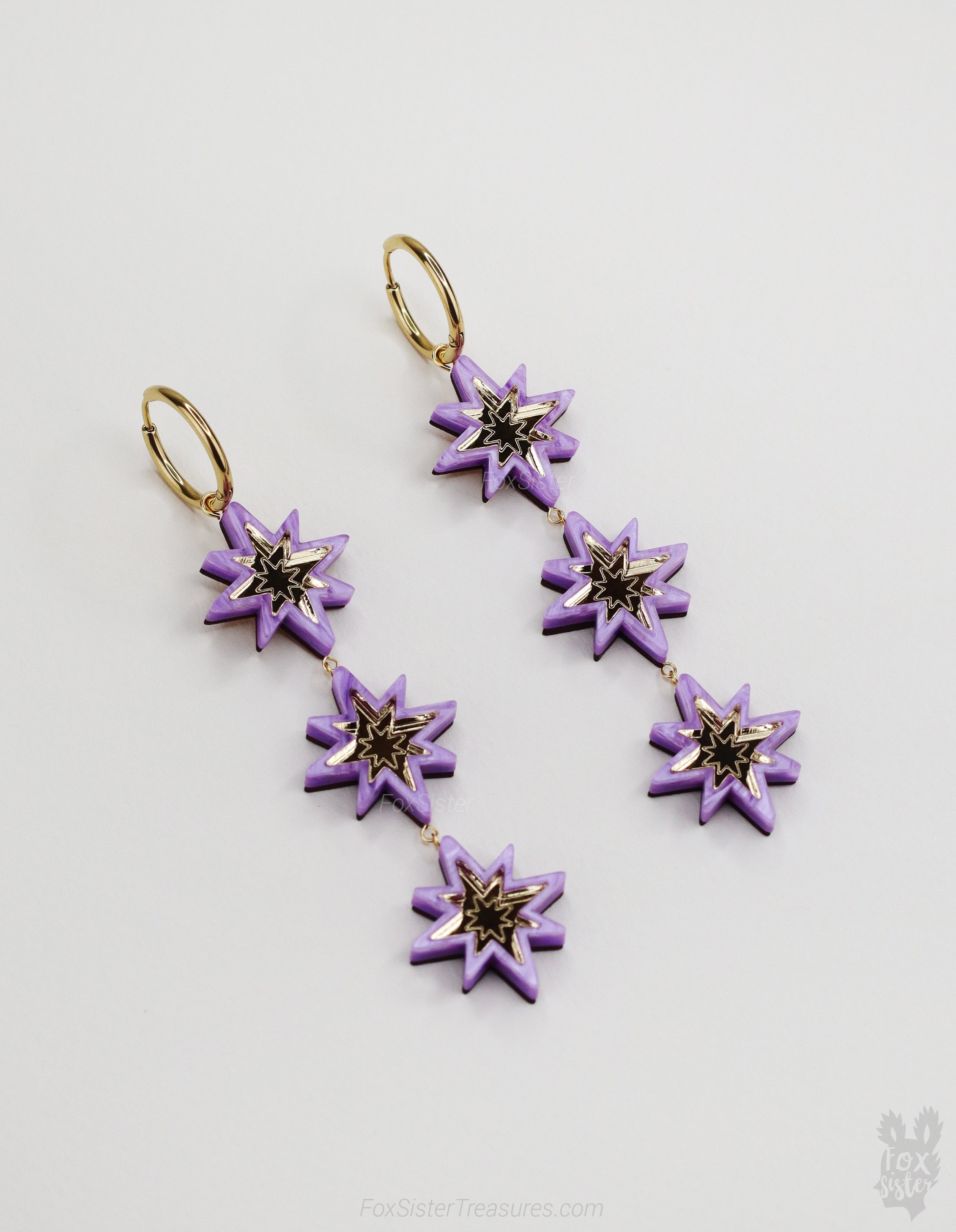 Statement Purple Stars - Hoop Earrings