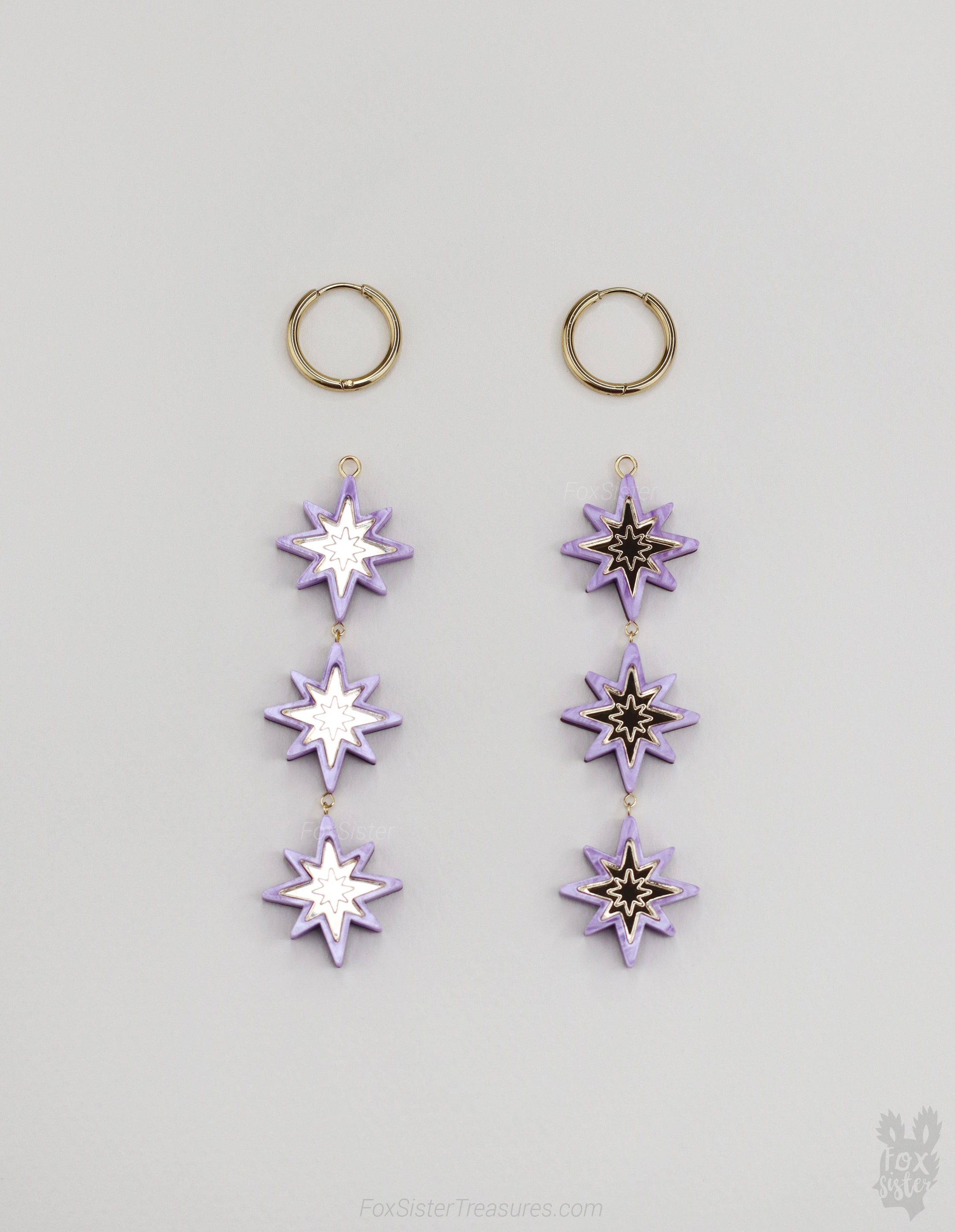 Statement Purple Stars - Hoop Earrings