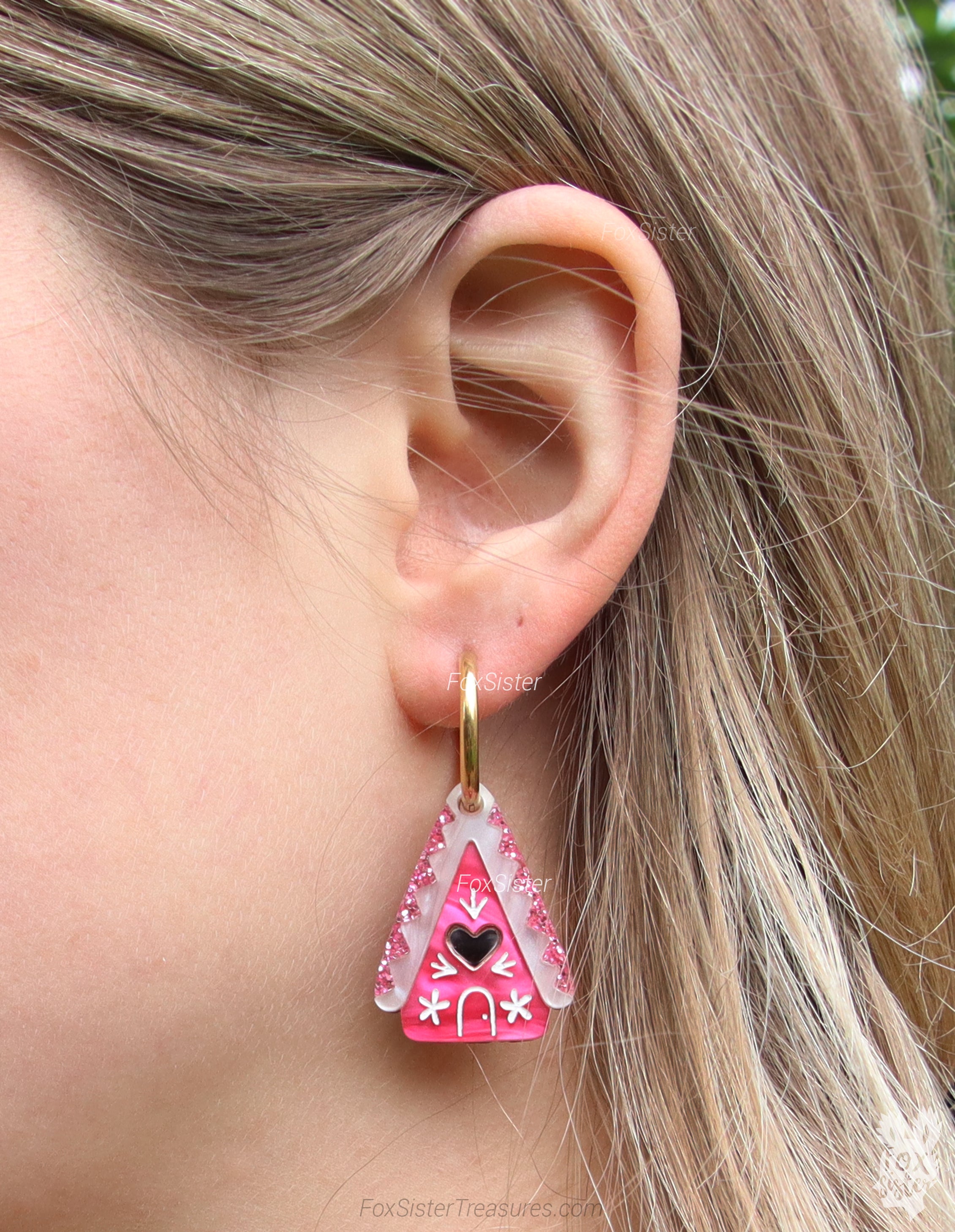 Pink Gingerbread house - Hoop Earrings