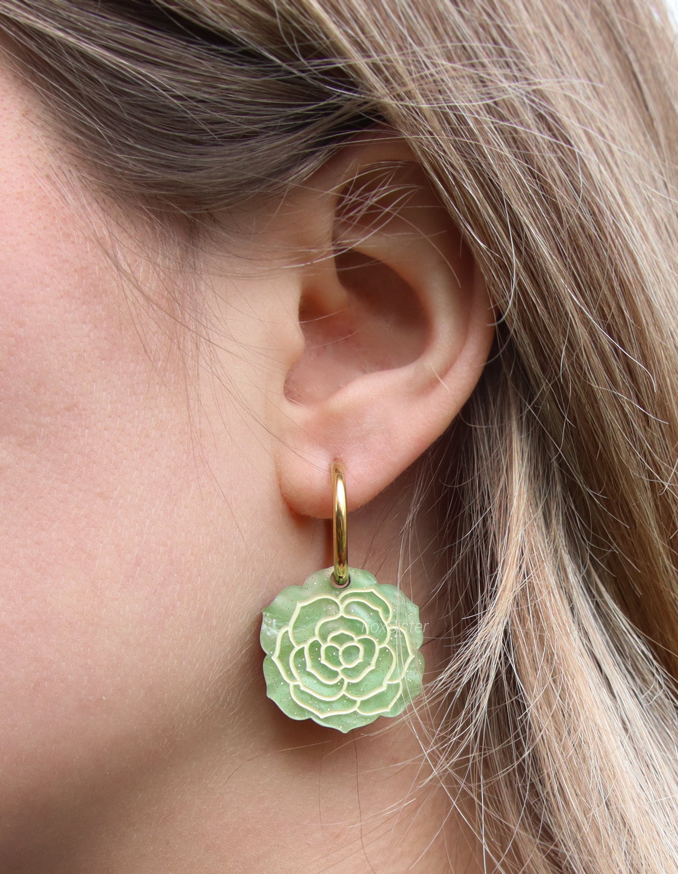 Small Succulent in Light Green - Hoop Earrings