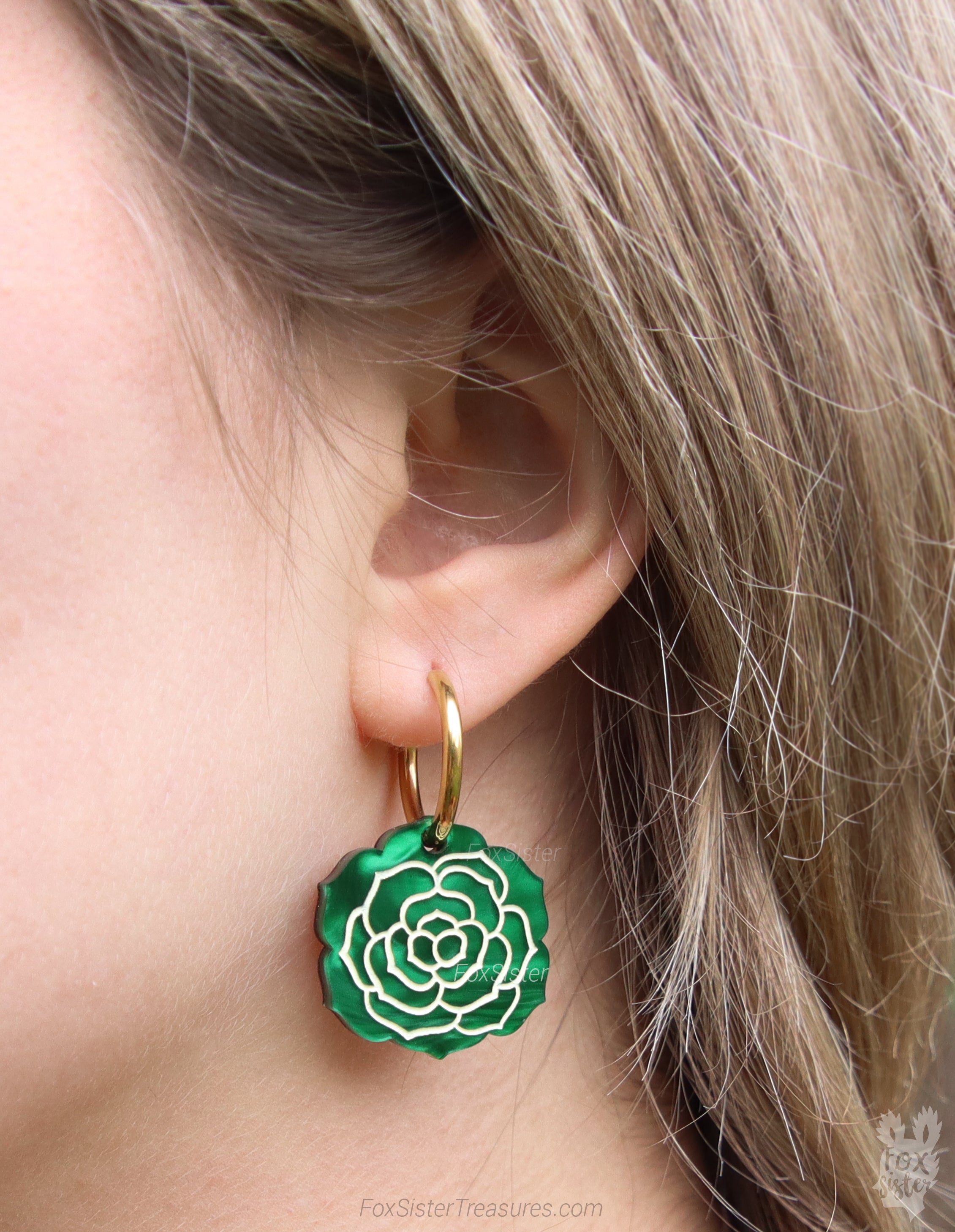 Small Succulent in Dark Green - Hoop Earrings