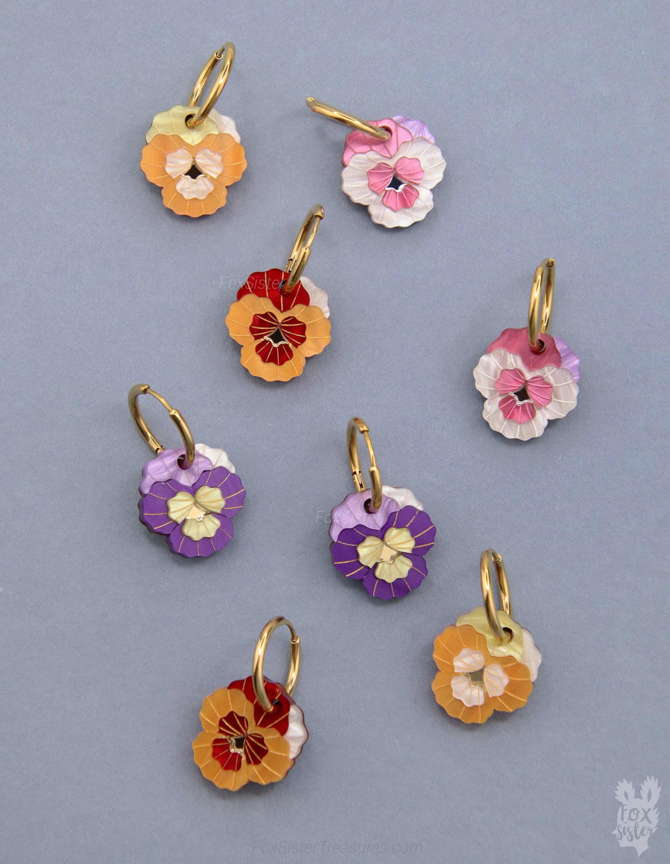 Pansy flowers  - Mix & Match Earrings