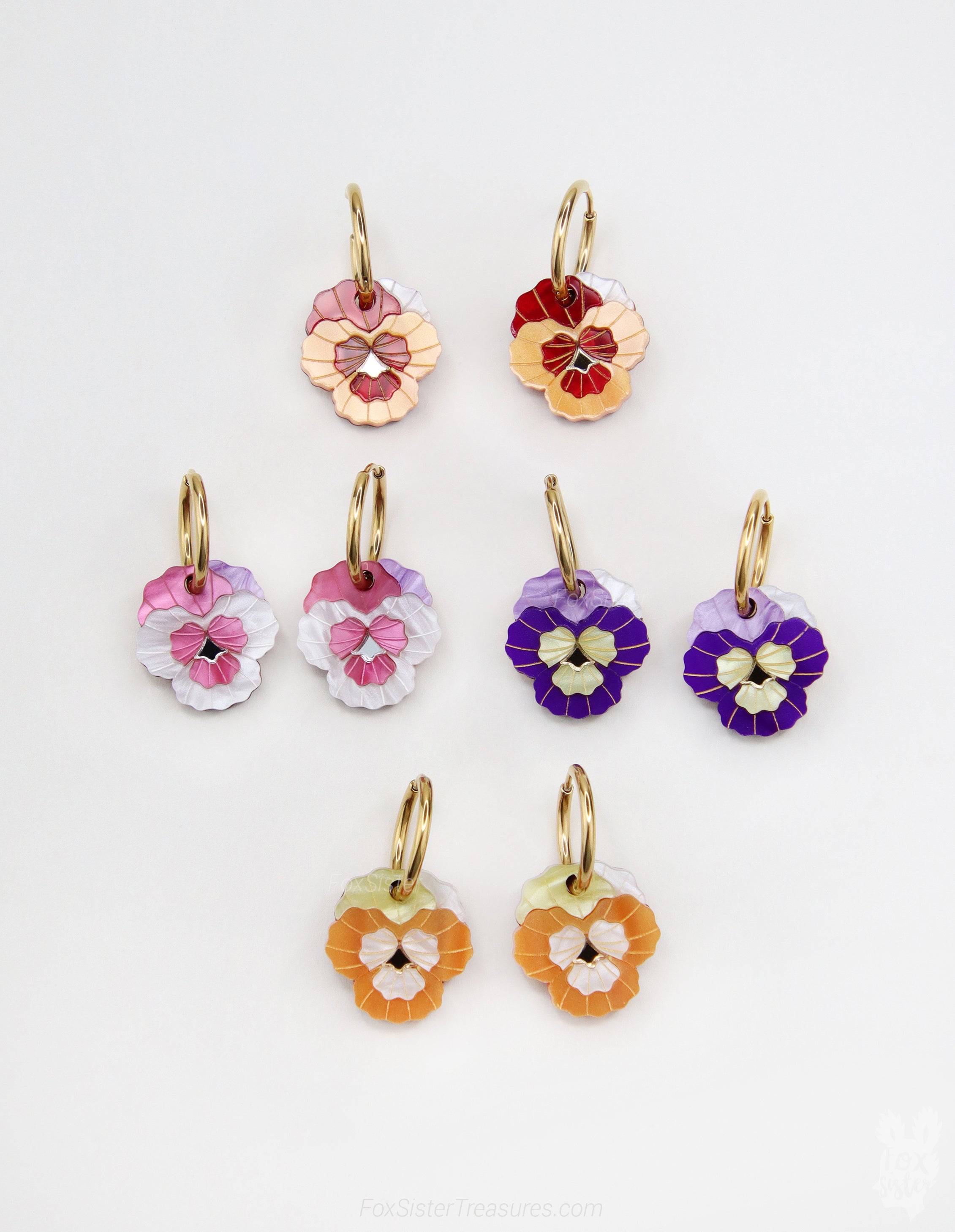 Pansy flowers  - Mix & Match Earrings