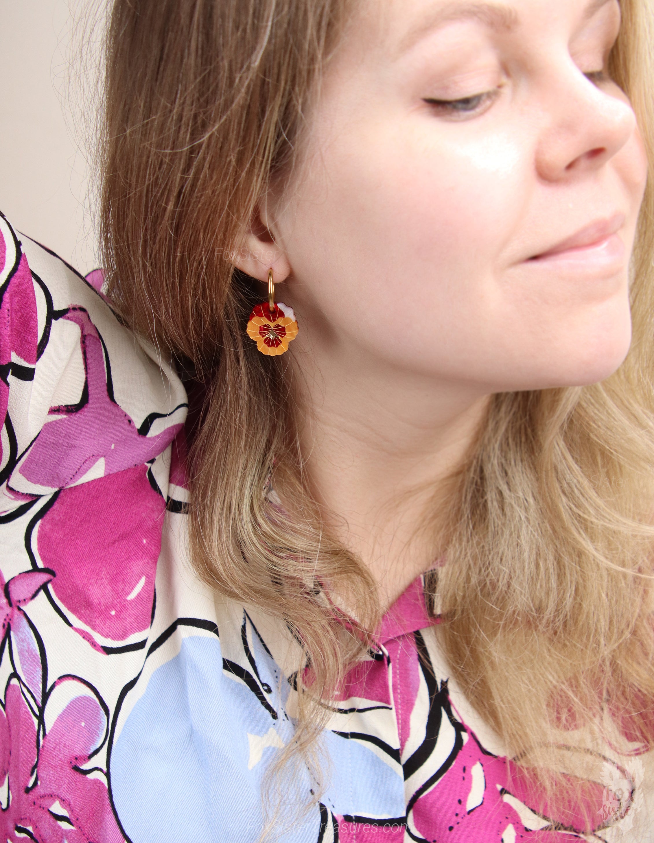 Pansy flowers  - Mix & Match Earrings